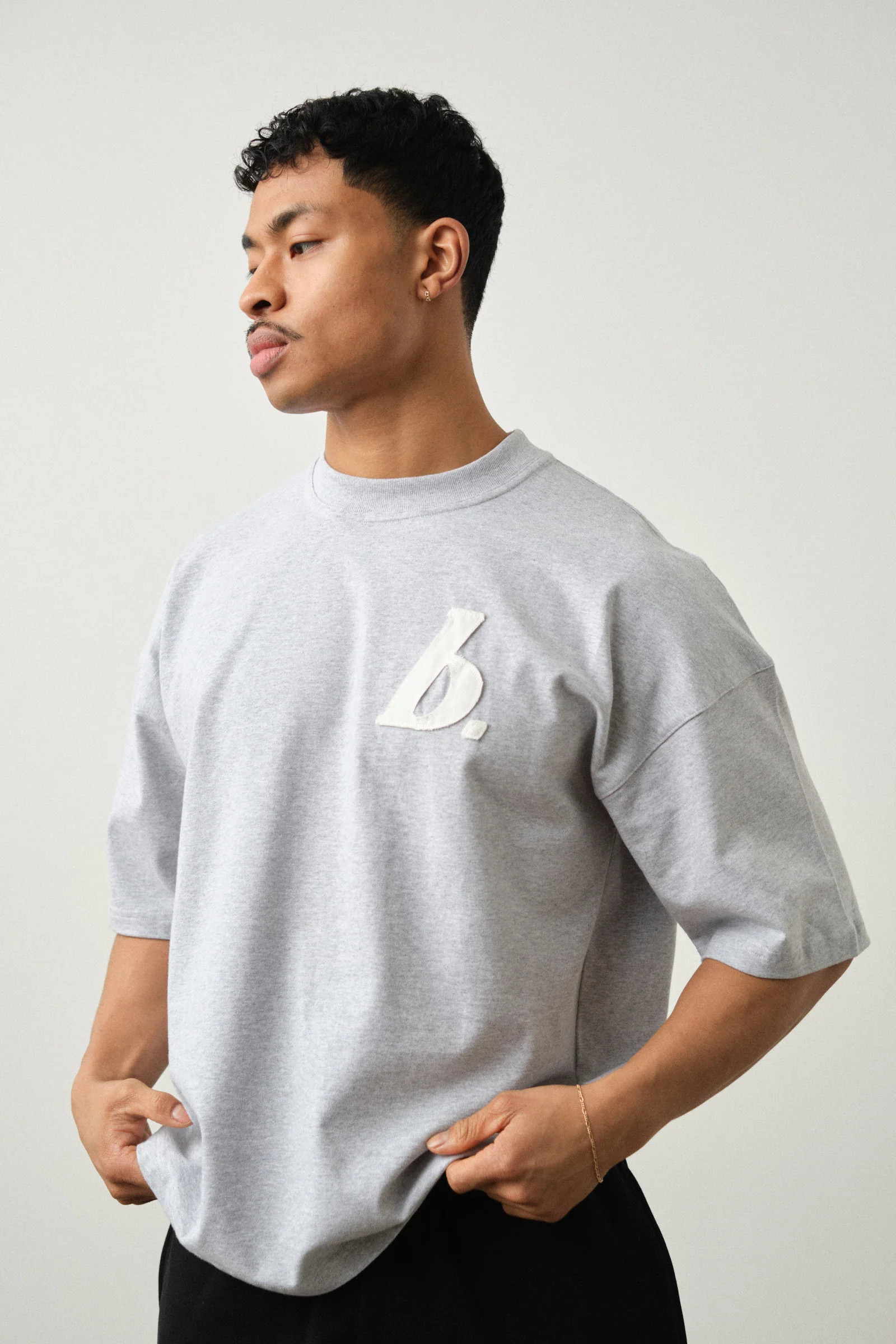 STAMP BOXY TEE - GREY MARL - Image 2