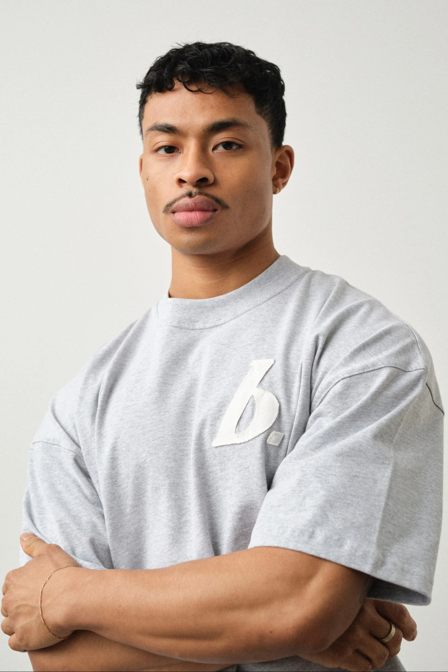 STAMP BOXY TEE - GREY MARL - Image 4