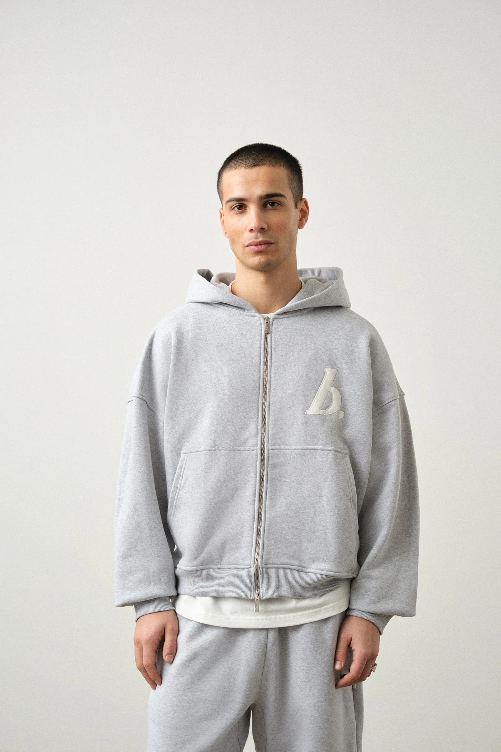STAMP ZIP-UP HOODIE - GREY MARL - Image 2