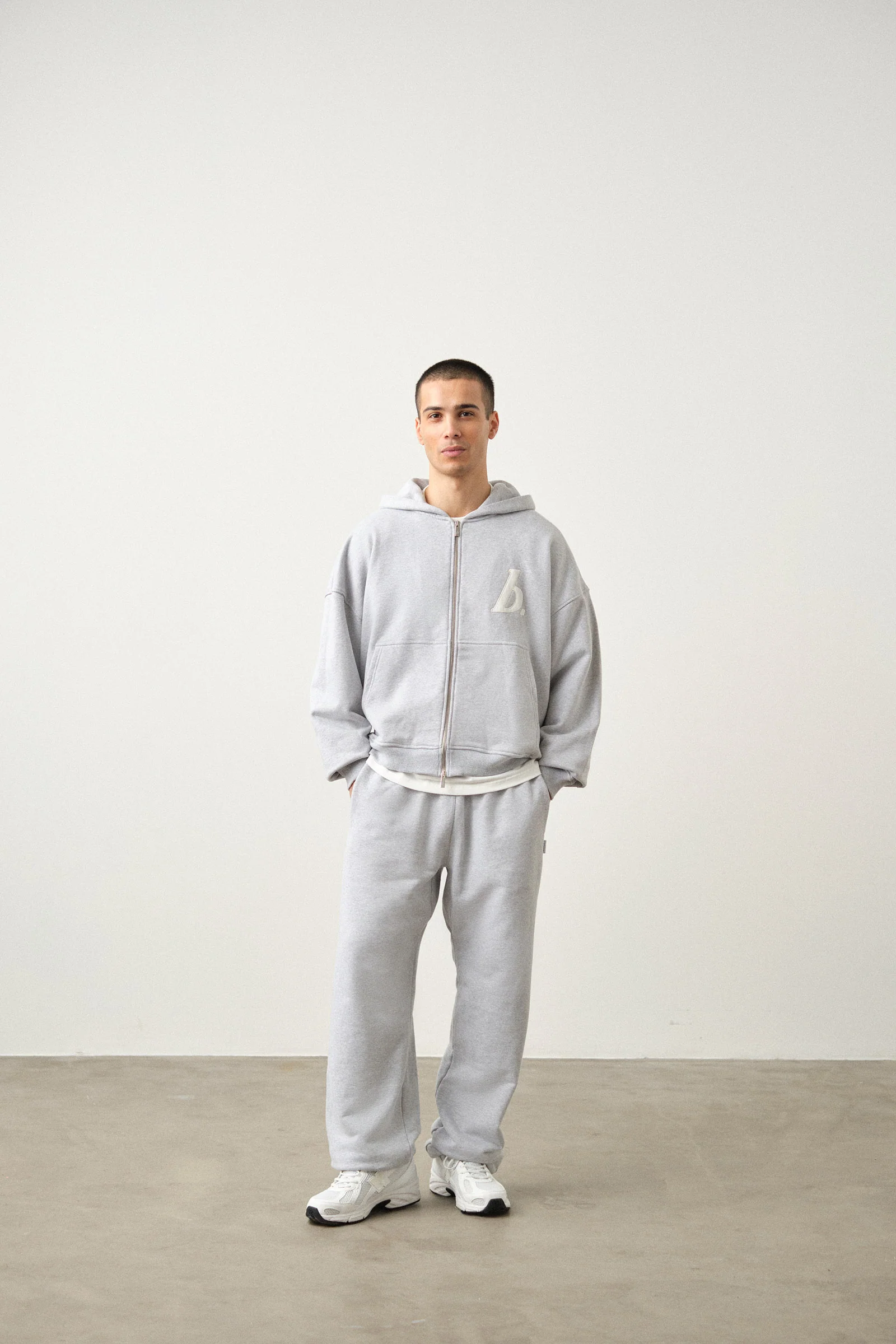 STAMP ZIP-UP HOODIE - GREY MARL - Image 3