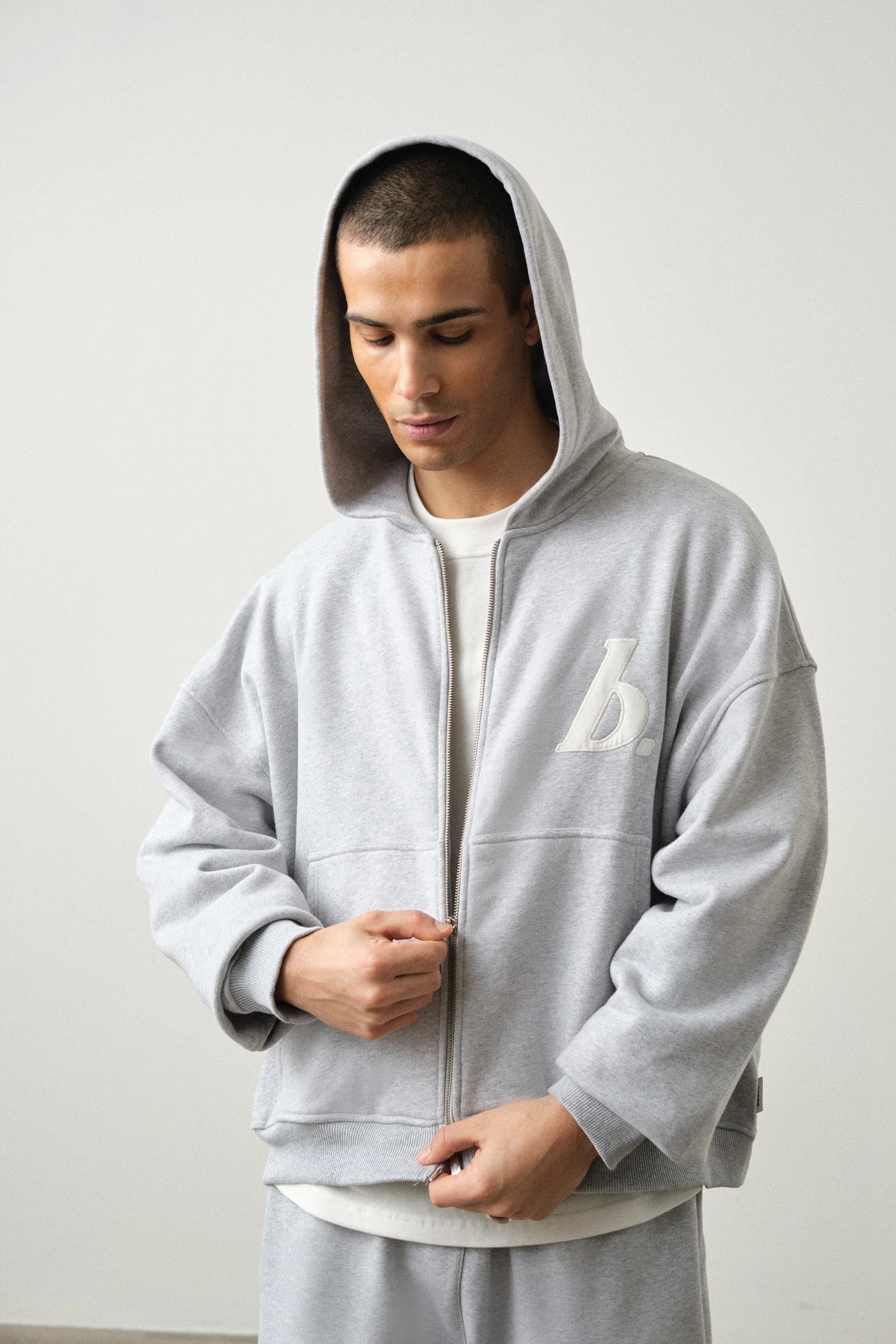 STAMP ZIP-UP HOODIE - GREY MARL - Image 5
