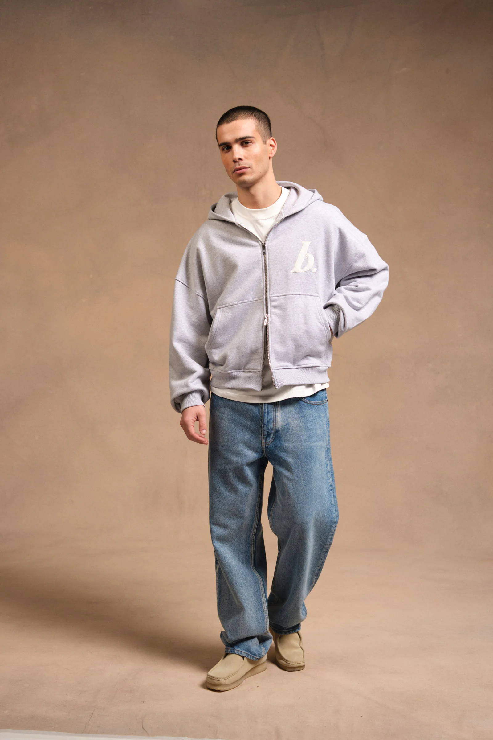 STAMP ZIP-UP HOODIE - GREY MARL - Image 6