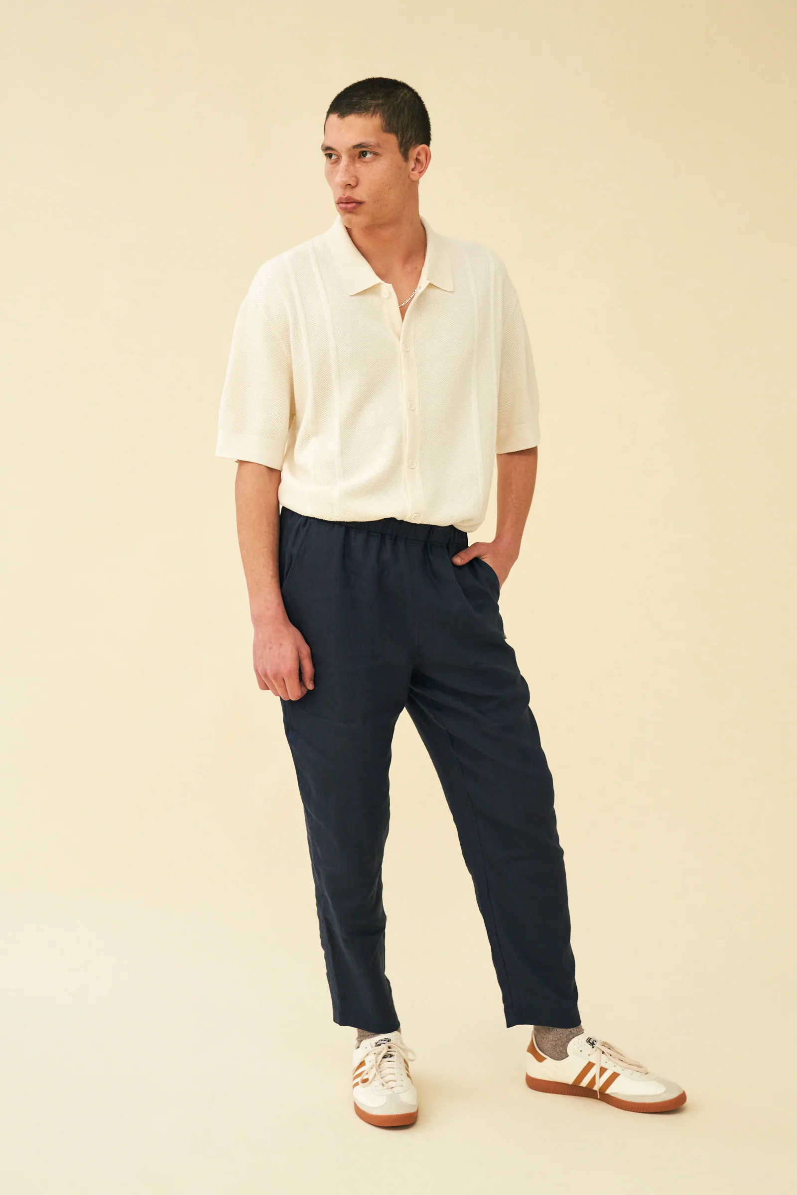 STANLEY WAFFLE KNIT POLO - ECRU - Image 3