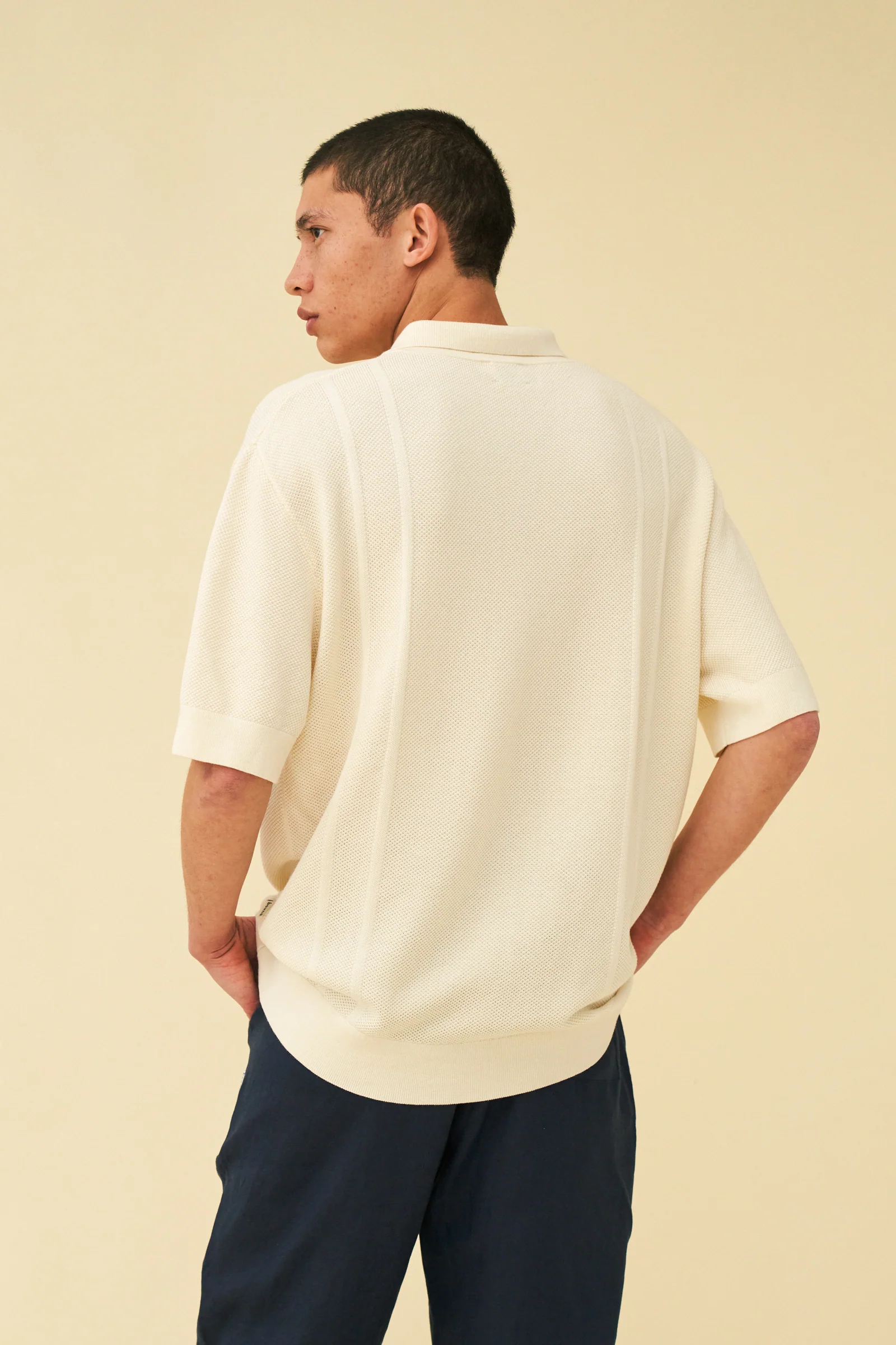 STANLEY WAFFLE KNIT POLO - ECRU - Image 4