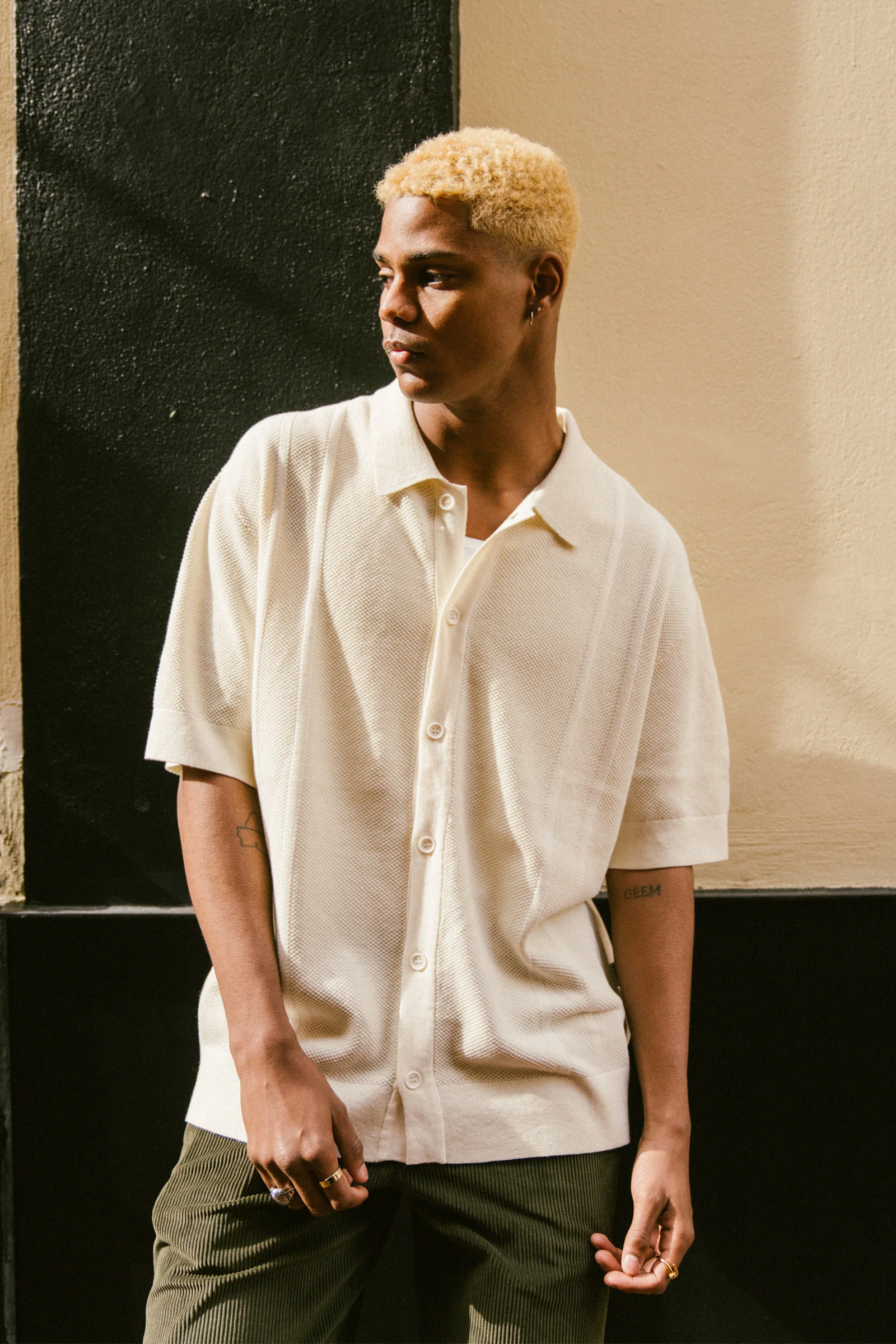 STANLEY WAFFLE KNIT POLO - ECRU - Image 5