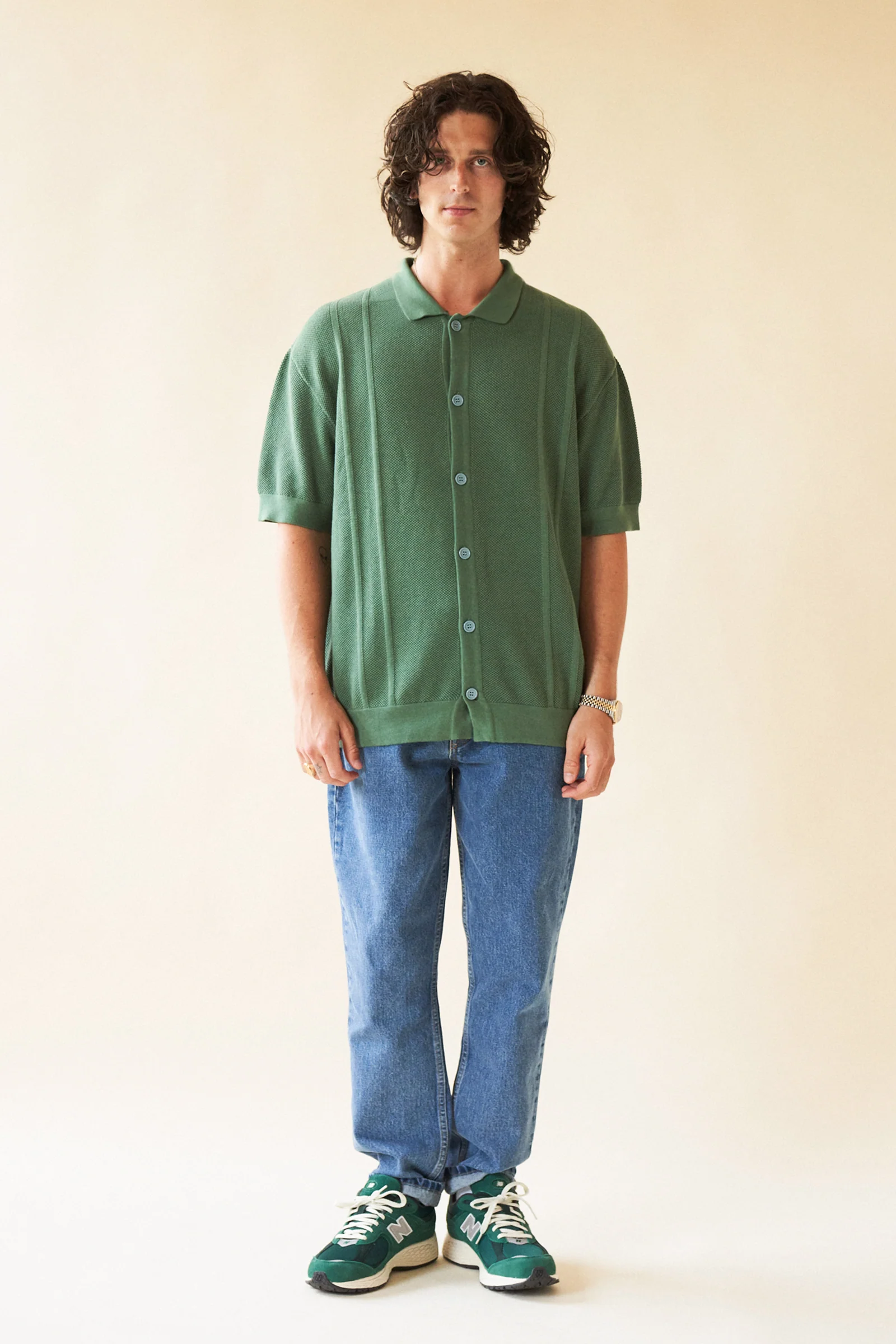 STANLEY WAFFLE KNIT POLO - HUNTER GREEN - Image 3