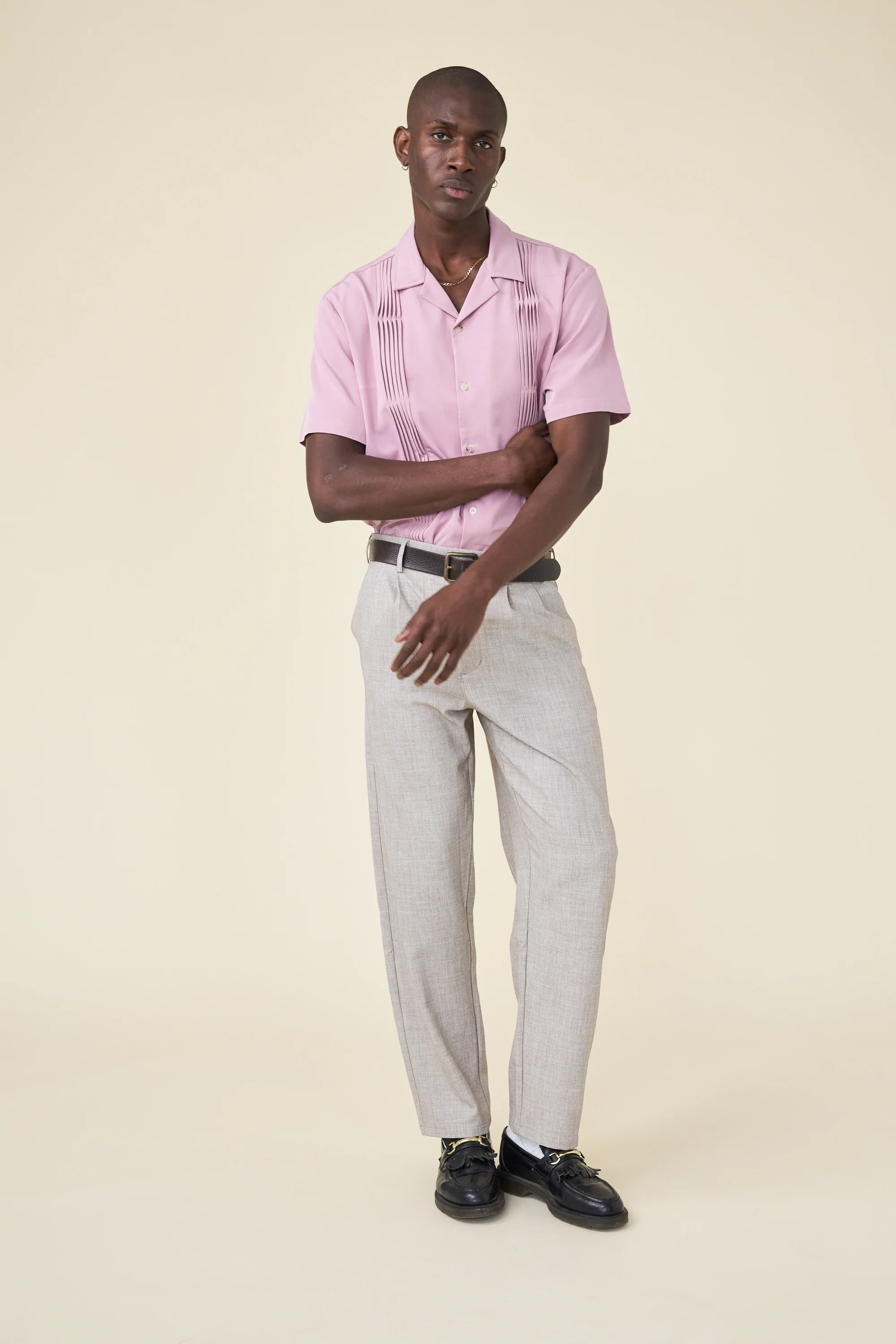 STRIKER PLEATED BOWLING SHIRT - ROSE TENCEL - Image 3