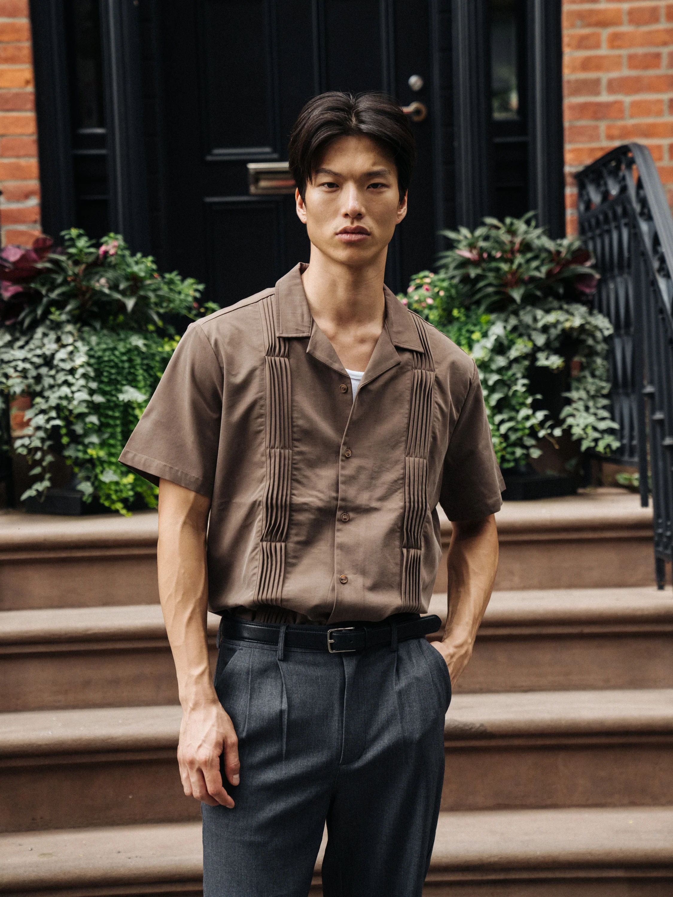 STRIKER PLEATED BOWLING SHIRT - WALNUT TENCEL - Image 2