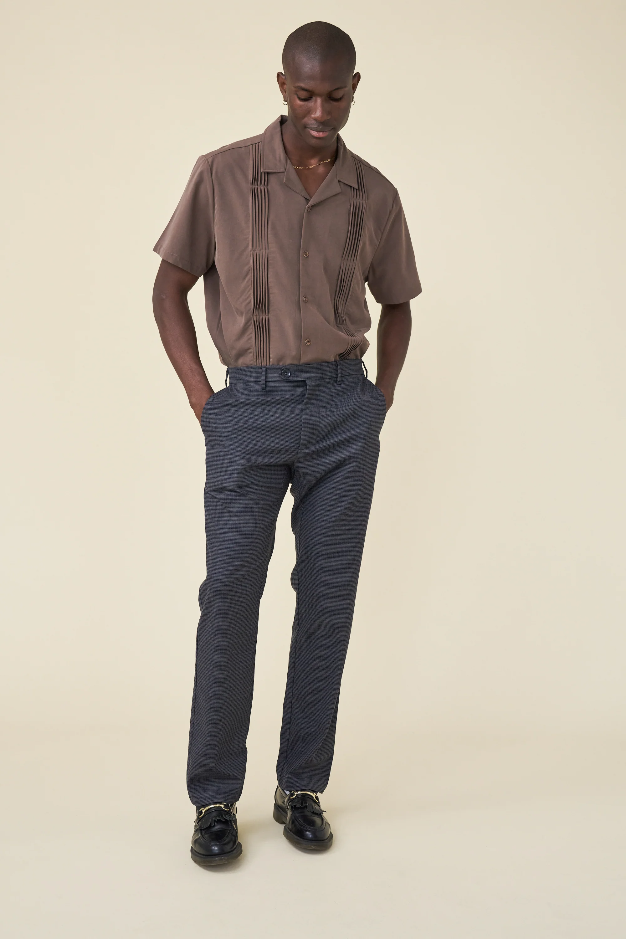 STRIKER PLEATED BOWLING SHIRT - WALNUT TENCEL - Image 3