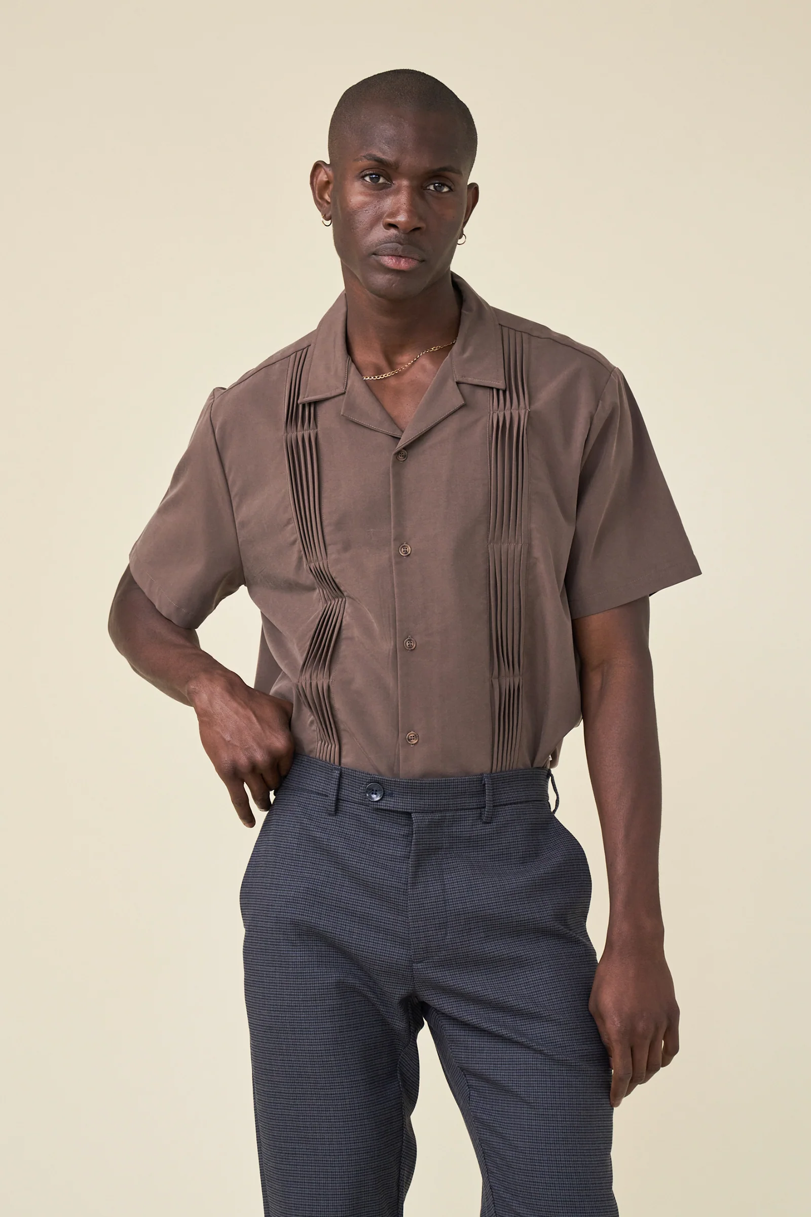 STRIKER PLEATED BOWLING SHIRT - WALNUT TENCEL - Image 7