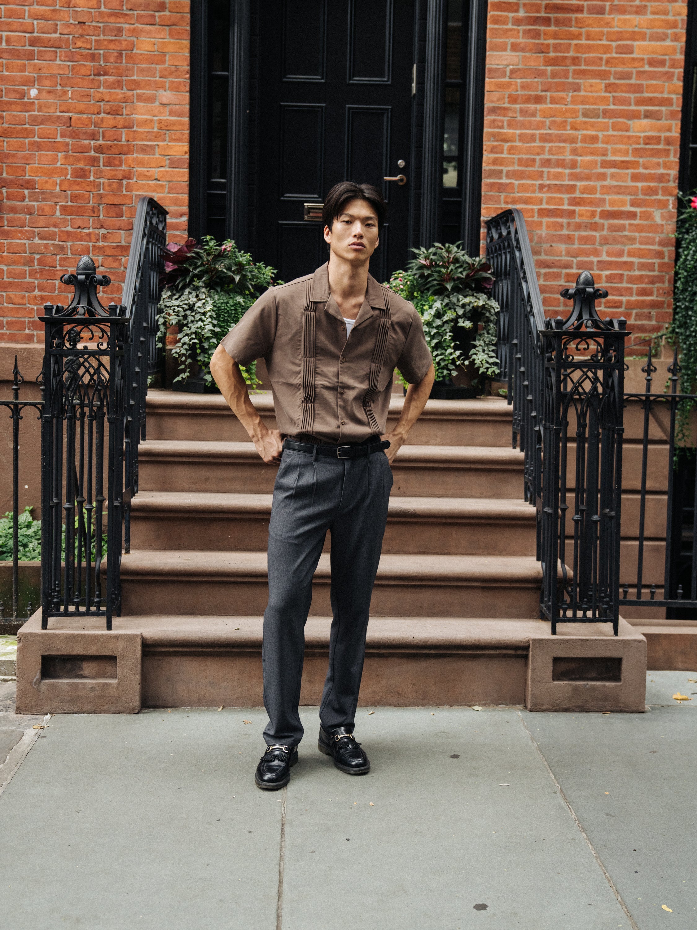 STRIKER PLEATED BOWLING SHIRT - WALNUT TENCEL - Image 8