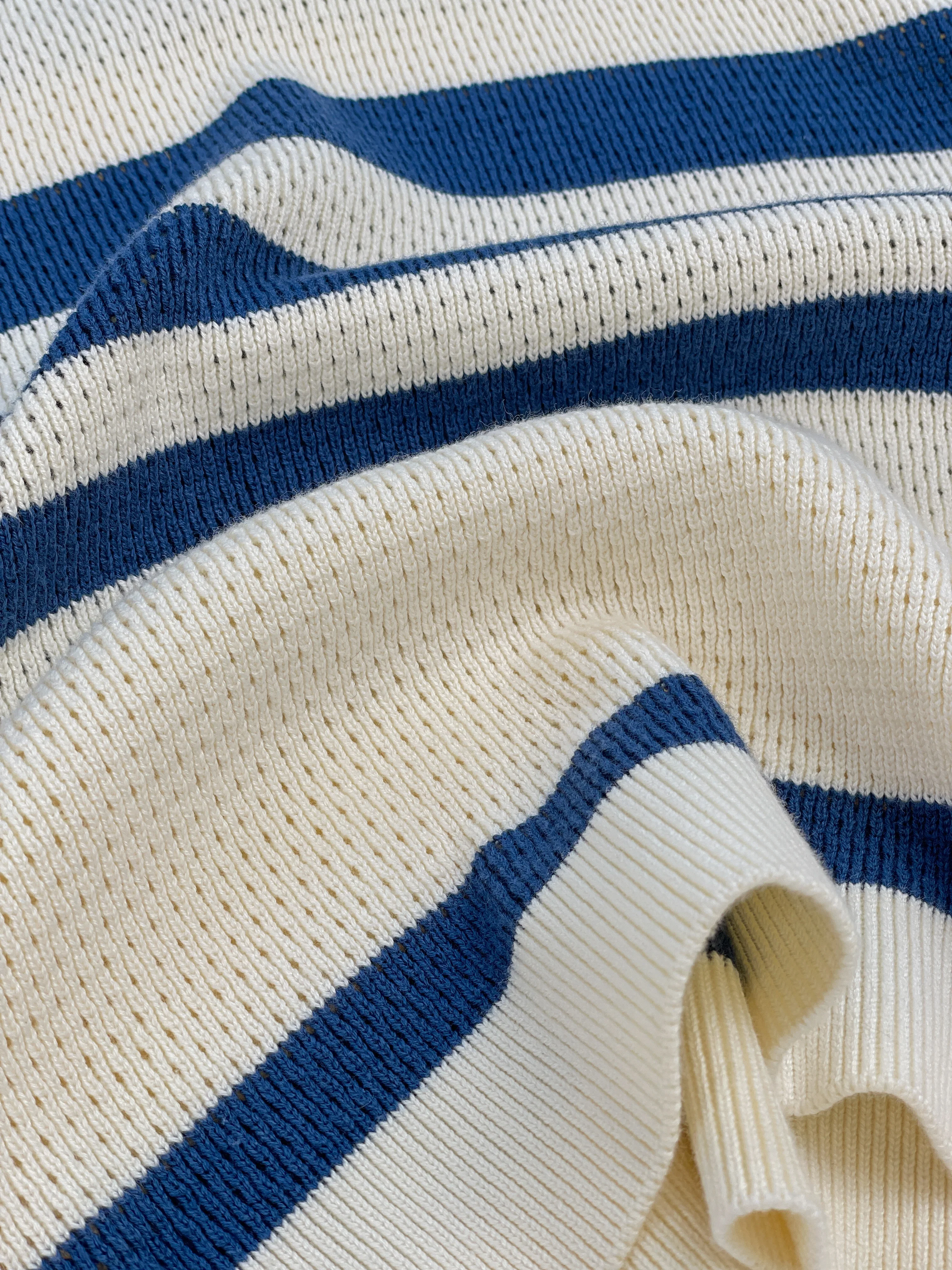STRIPE CROCHET KNIT TEE - OXFORD & ECRU - Image 10