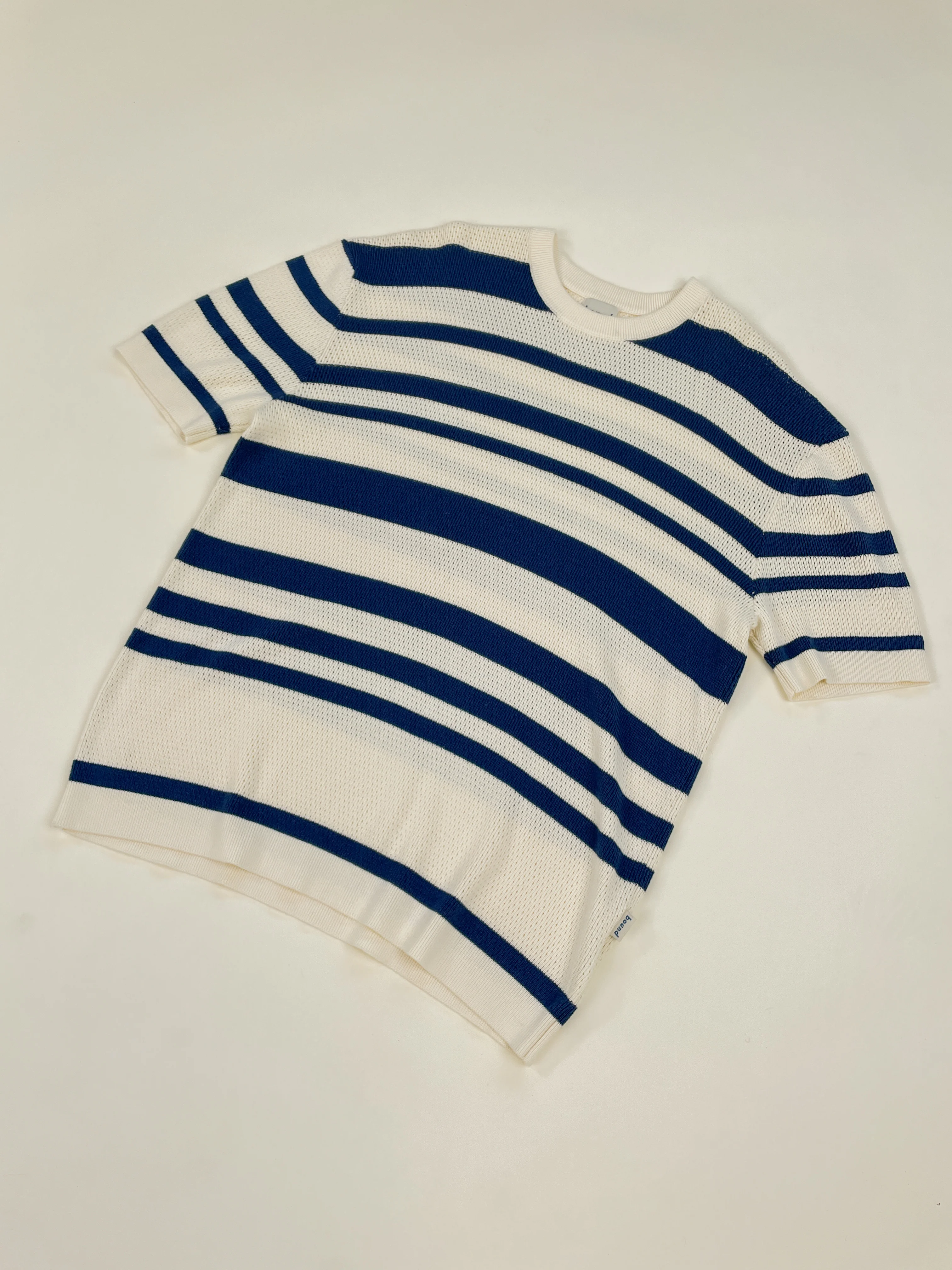 STRIPE CROCHET KNIT TEE - OXFORD & ECRU - Image 11