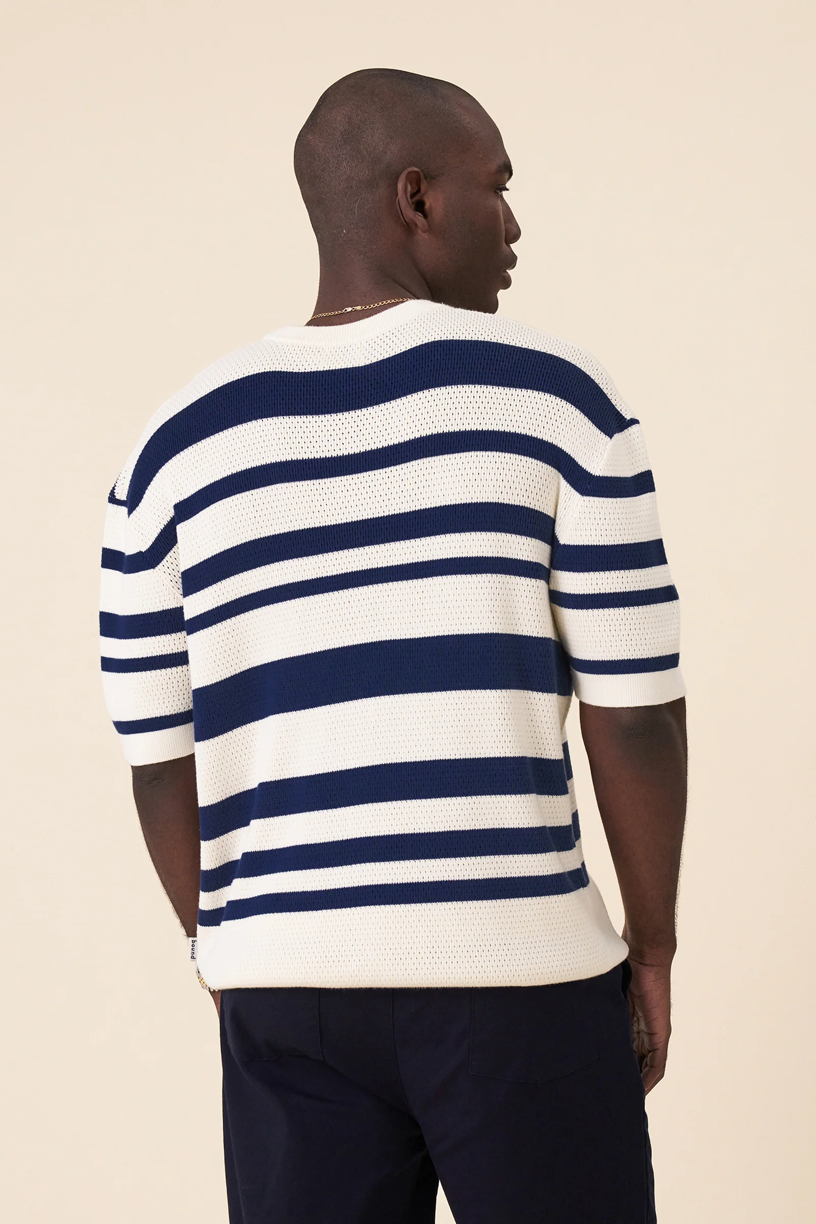 STRIPE CROCHET KNIT TEE - OXFORD & ECRU - Image 5