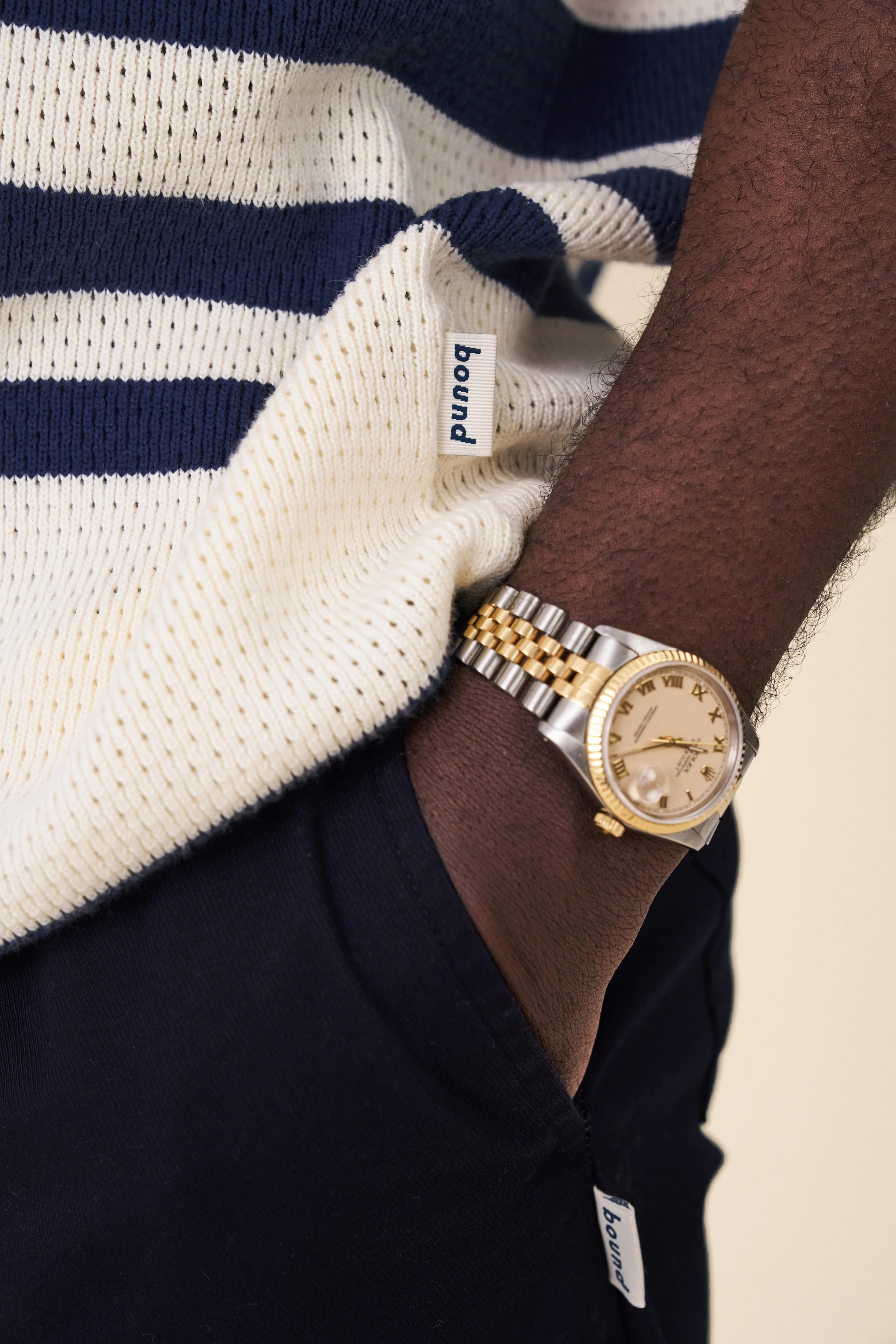 STRIPE CROCHET KNIT TEE - OXFORD & ECRU - Image 7