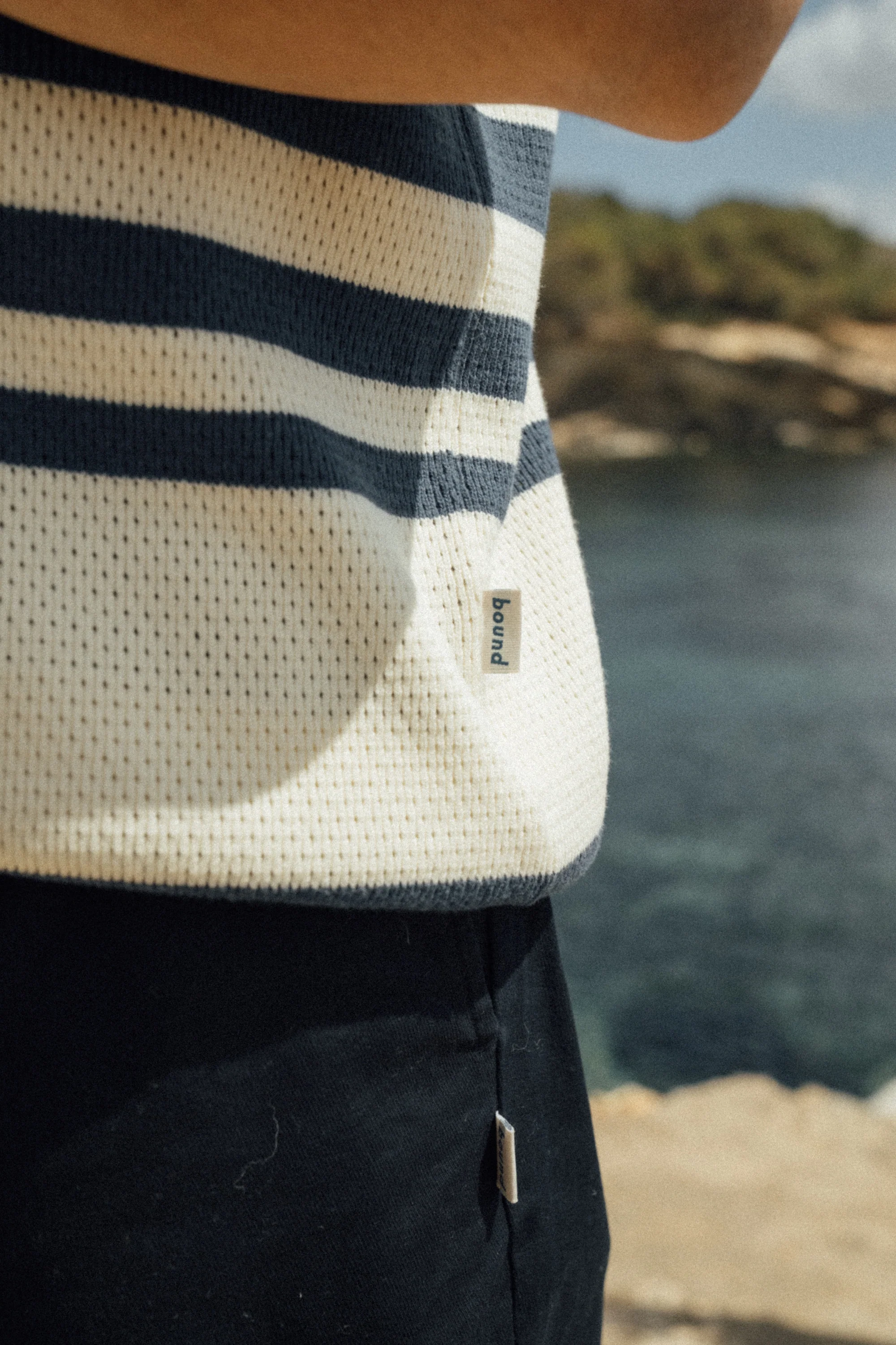 STRIPE CROCHET KNIT TEE - OXFORD & ECRU - Image 8