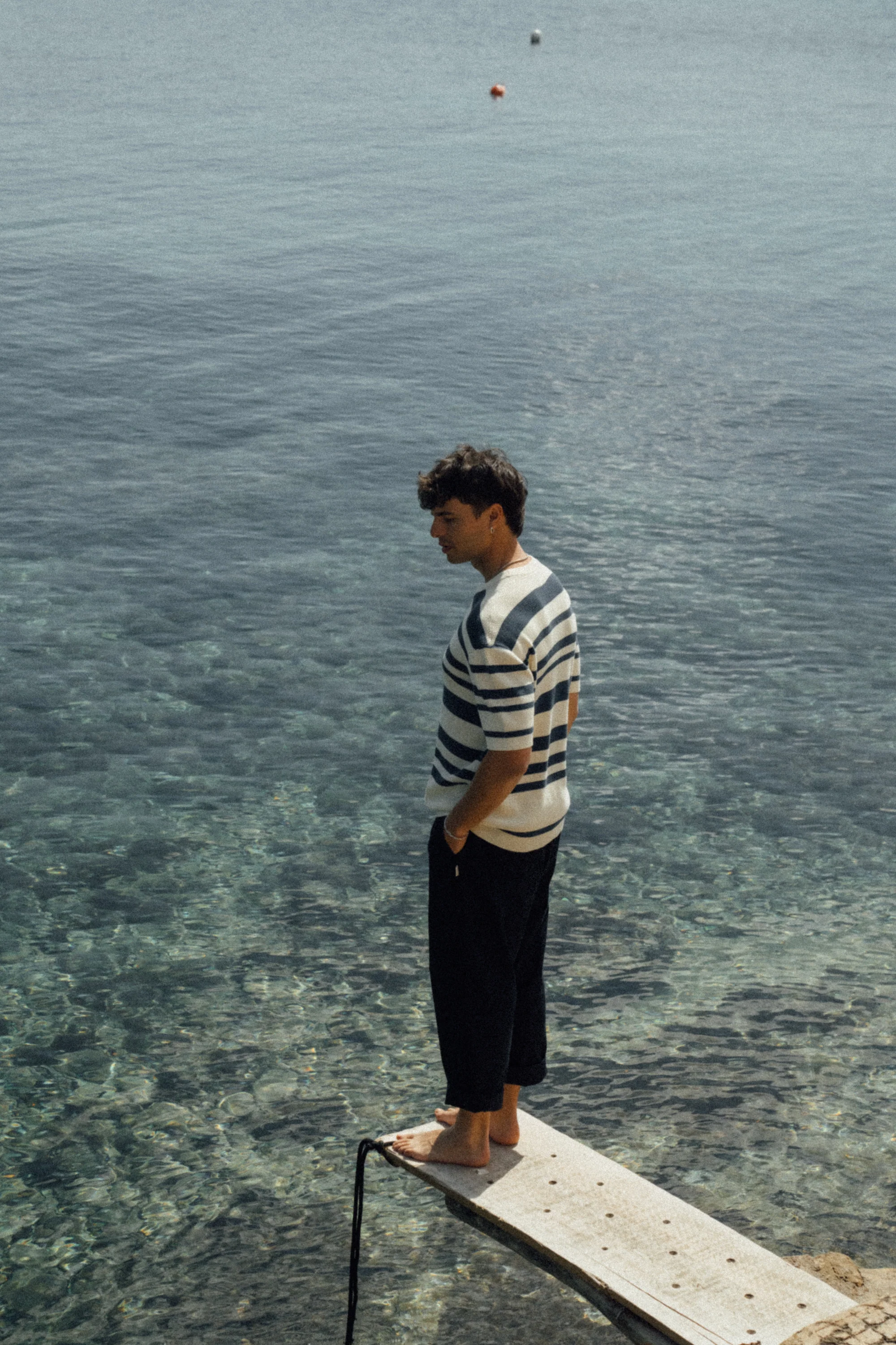 STRIPE CROCHET KNIT TEE - OXFORD & ECRU - Image 9