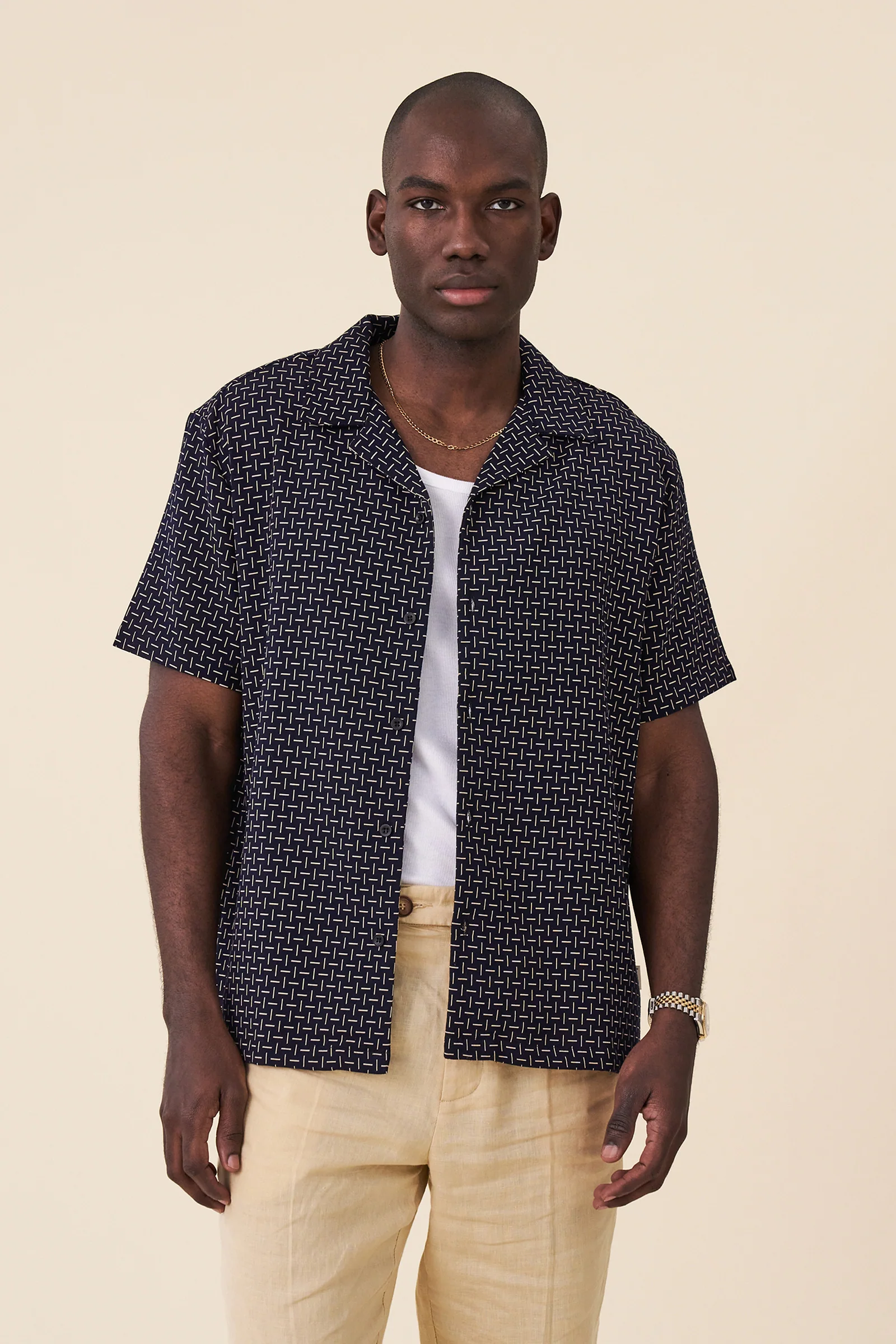 STRIPE CUBAN SS SHIRT - NAVY - Image 4