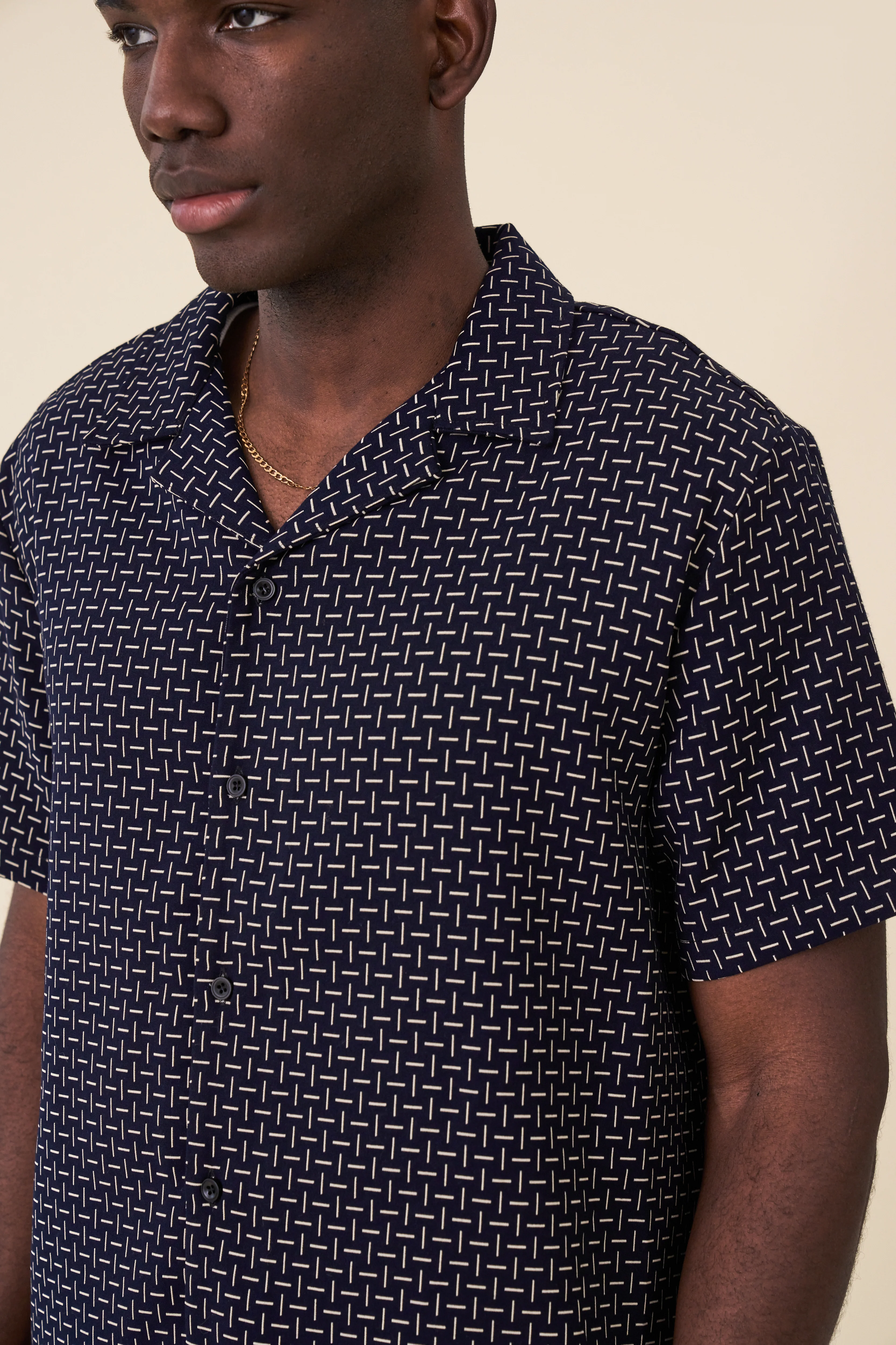STRIPE CUBAN SS SHIRT - NAVY - Image 6