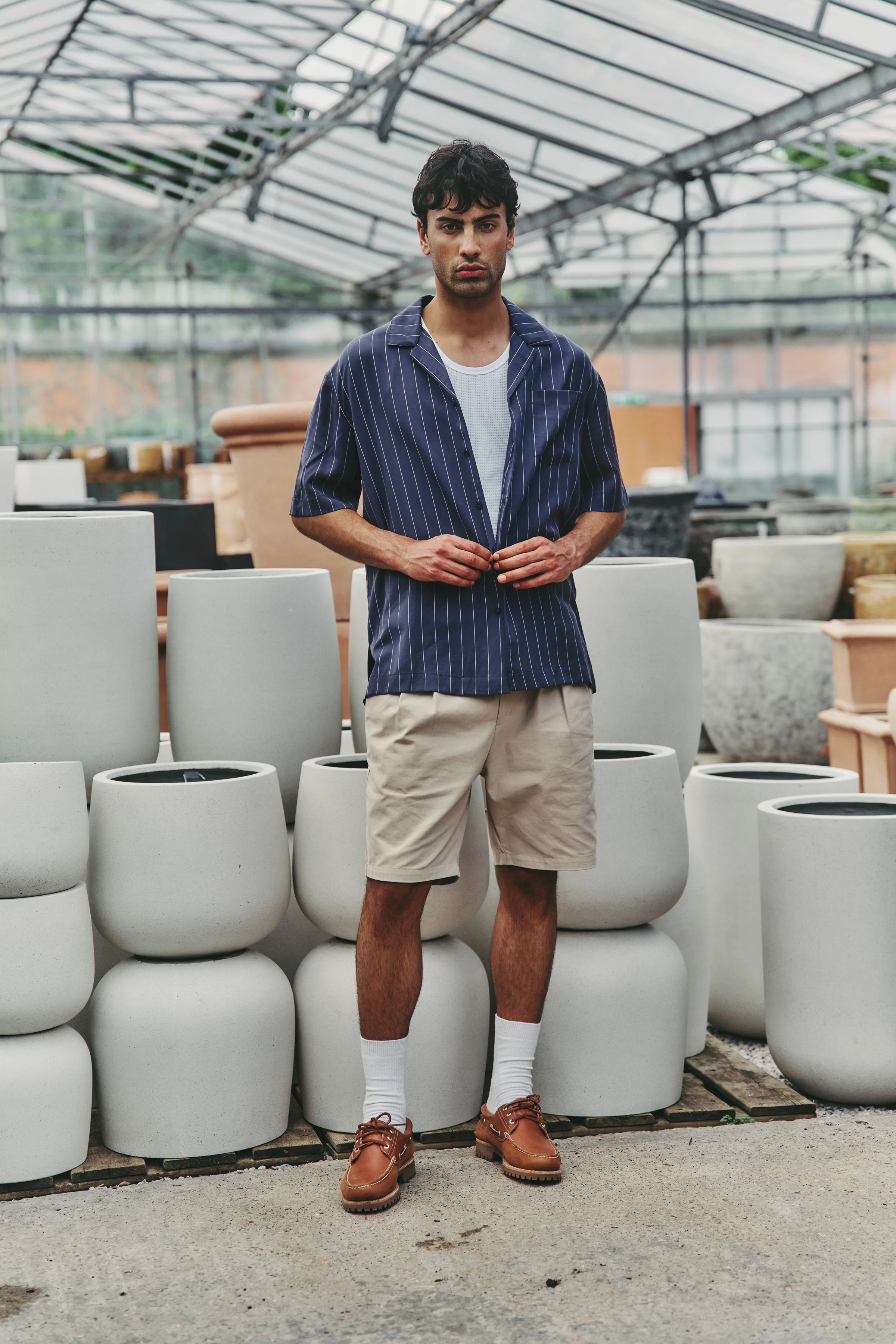 STRIPE TENCEL RAGLAN SHIRT - NAVY - Image 10