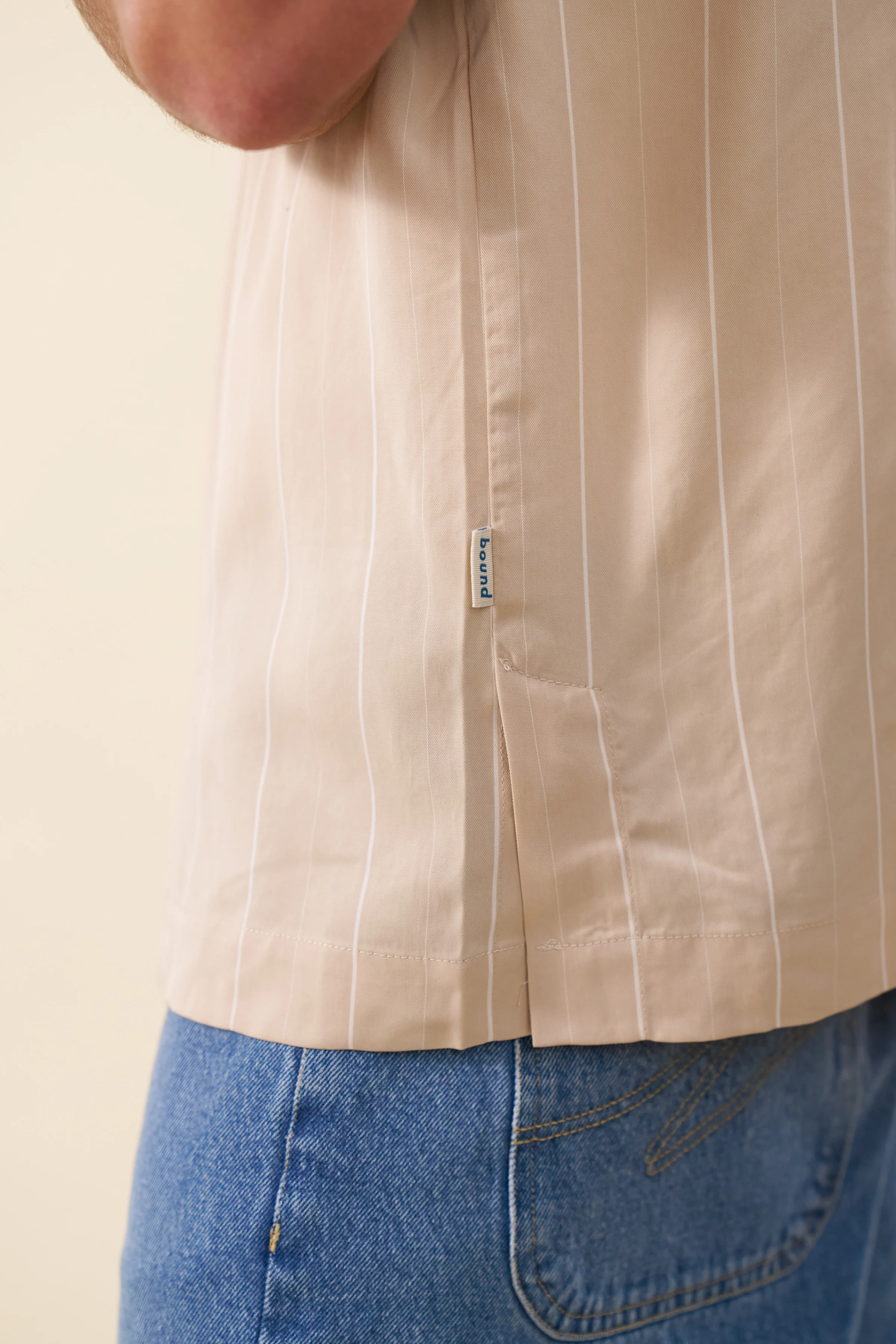 STRIPE TENCEL RAGLAN SHIRT - BEIGE - Image 6