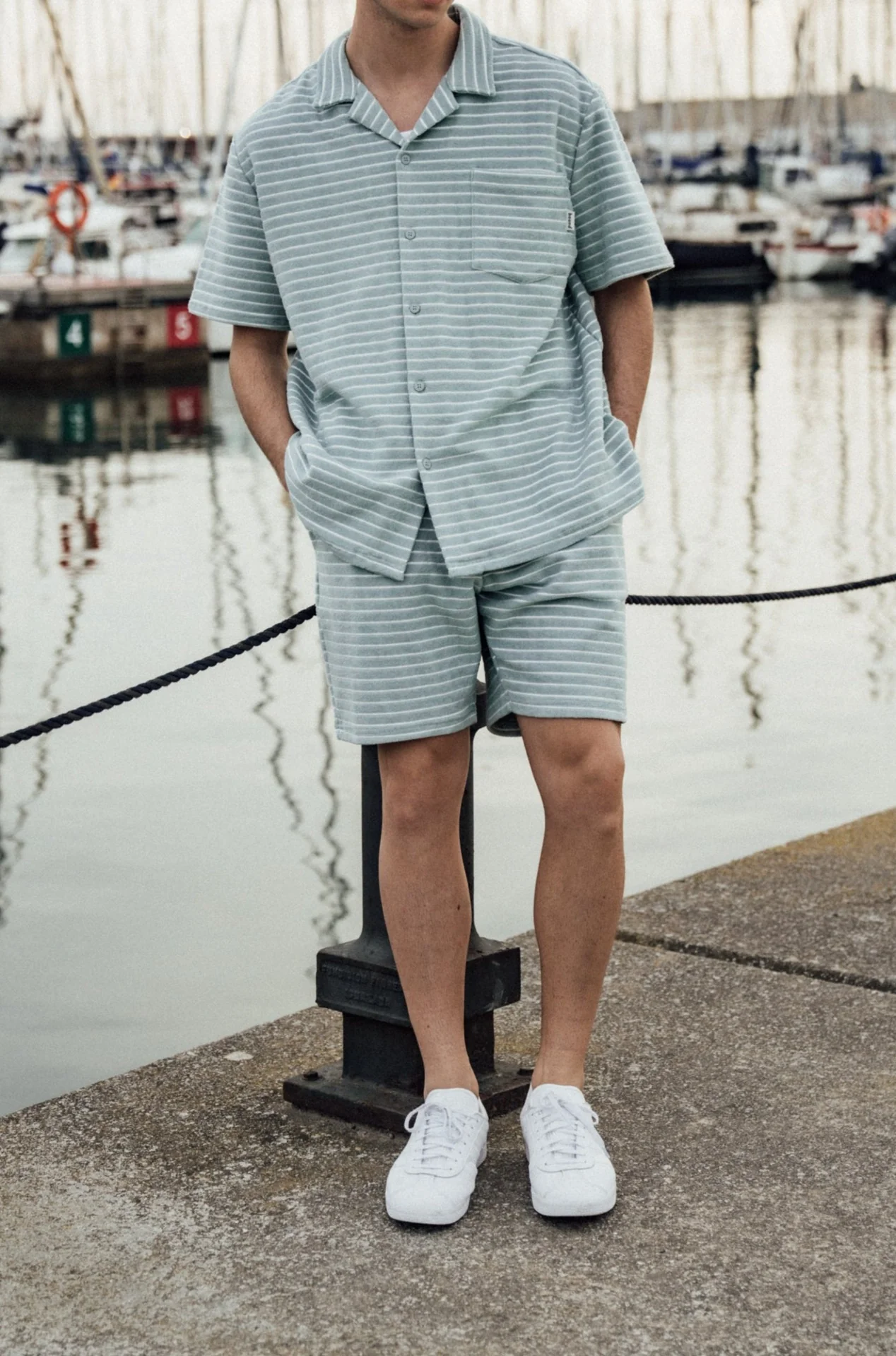 STRIPE TERRY TOWEL COTTON SHORTS - LIGHT BLUE - Image 2