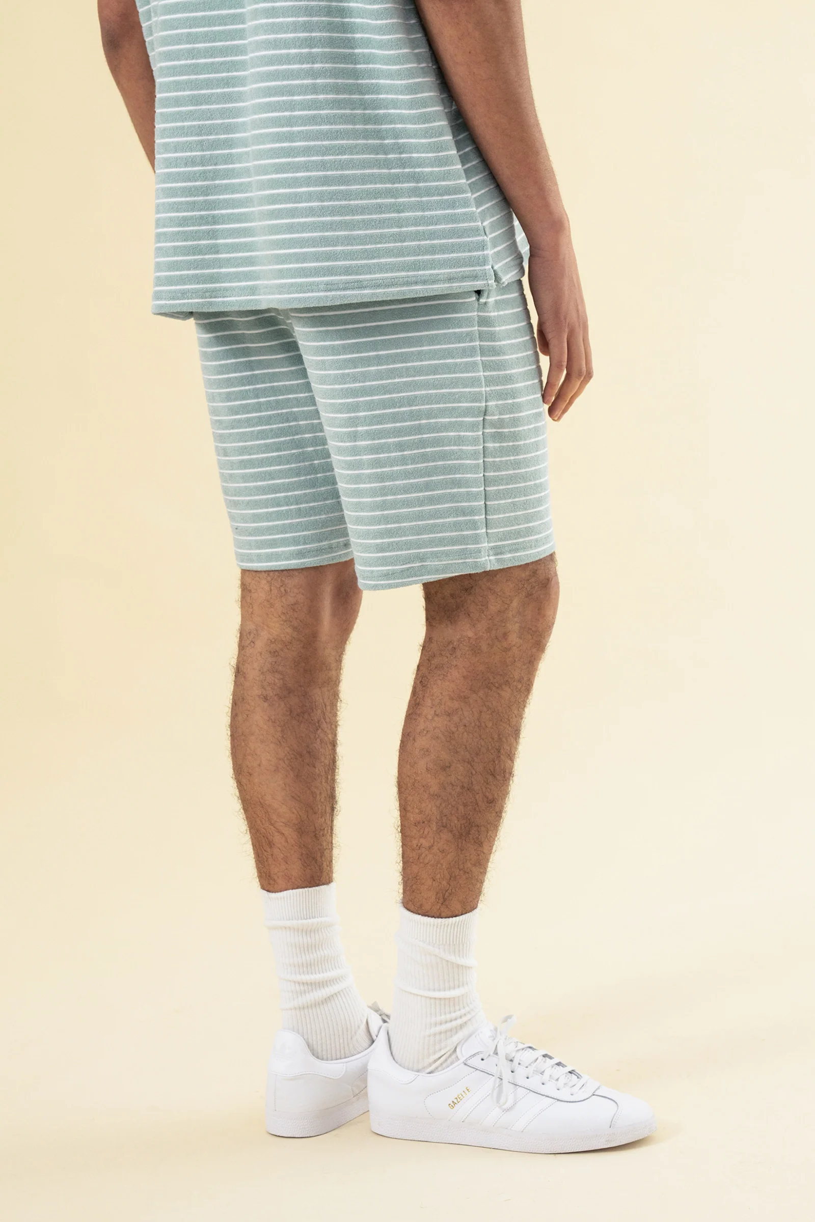 STRIPE TERRY TOWEL COTTON SHORTS - LIGHT BLUE - Image 4