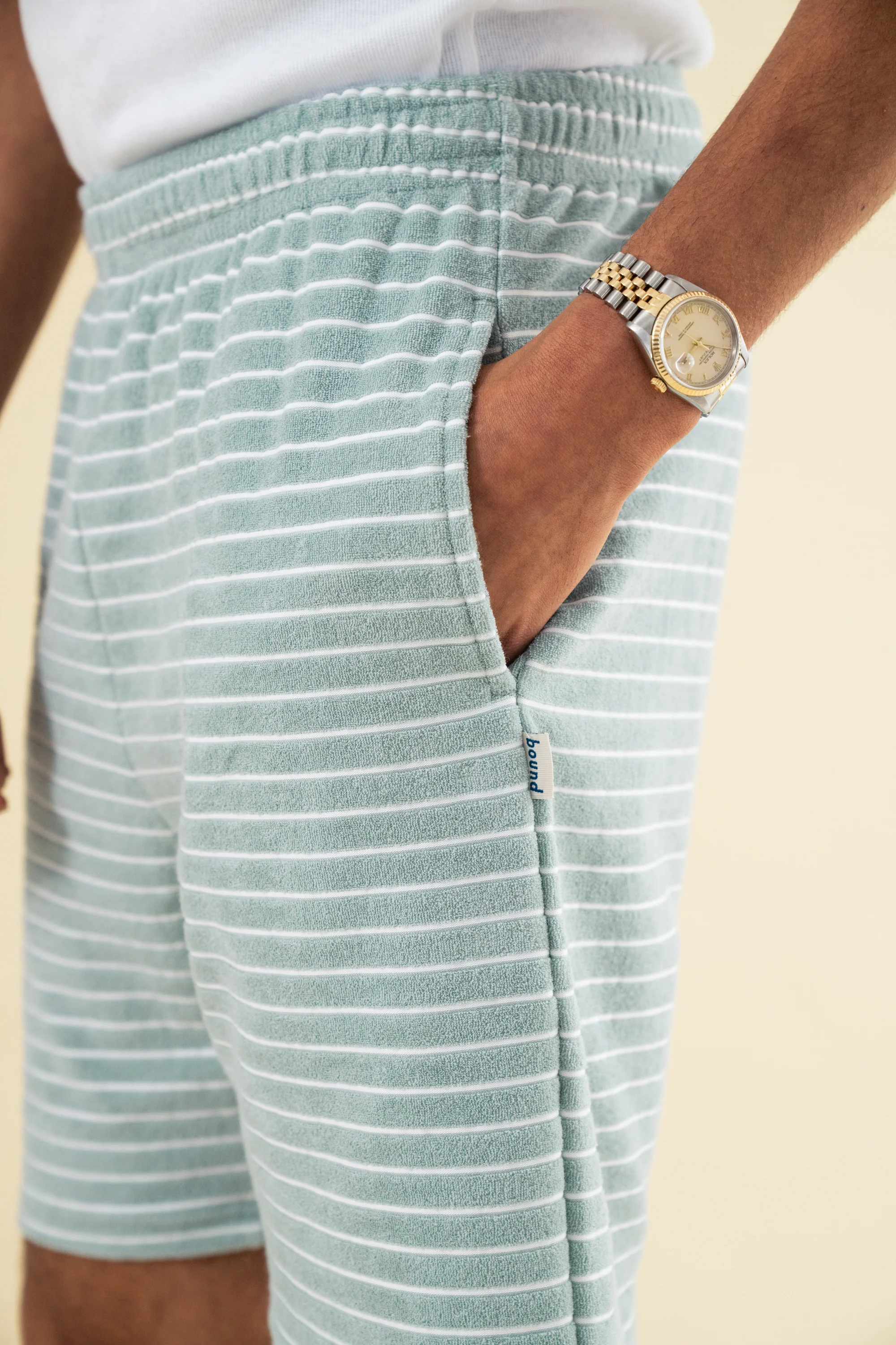 STRIPE TERRY TOWEL COTTON SHORTS - LIGHT BLUE - Image 5