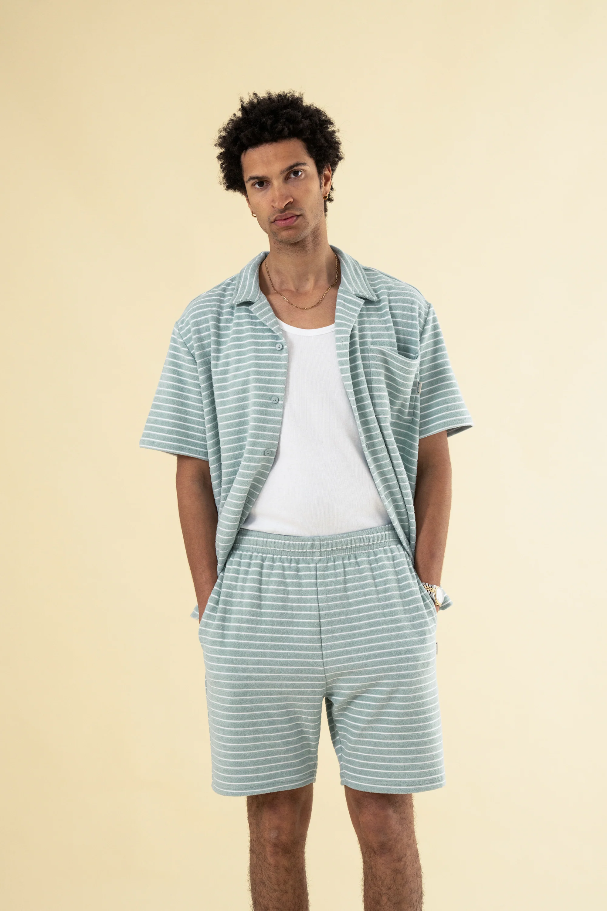STRIPE TERRY TOWEL COTTON SHORTS - LIGHT BLUE - Image 8