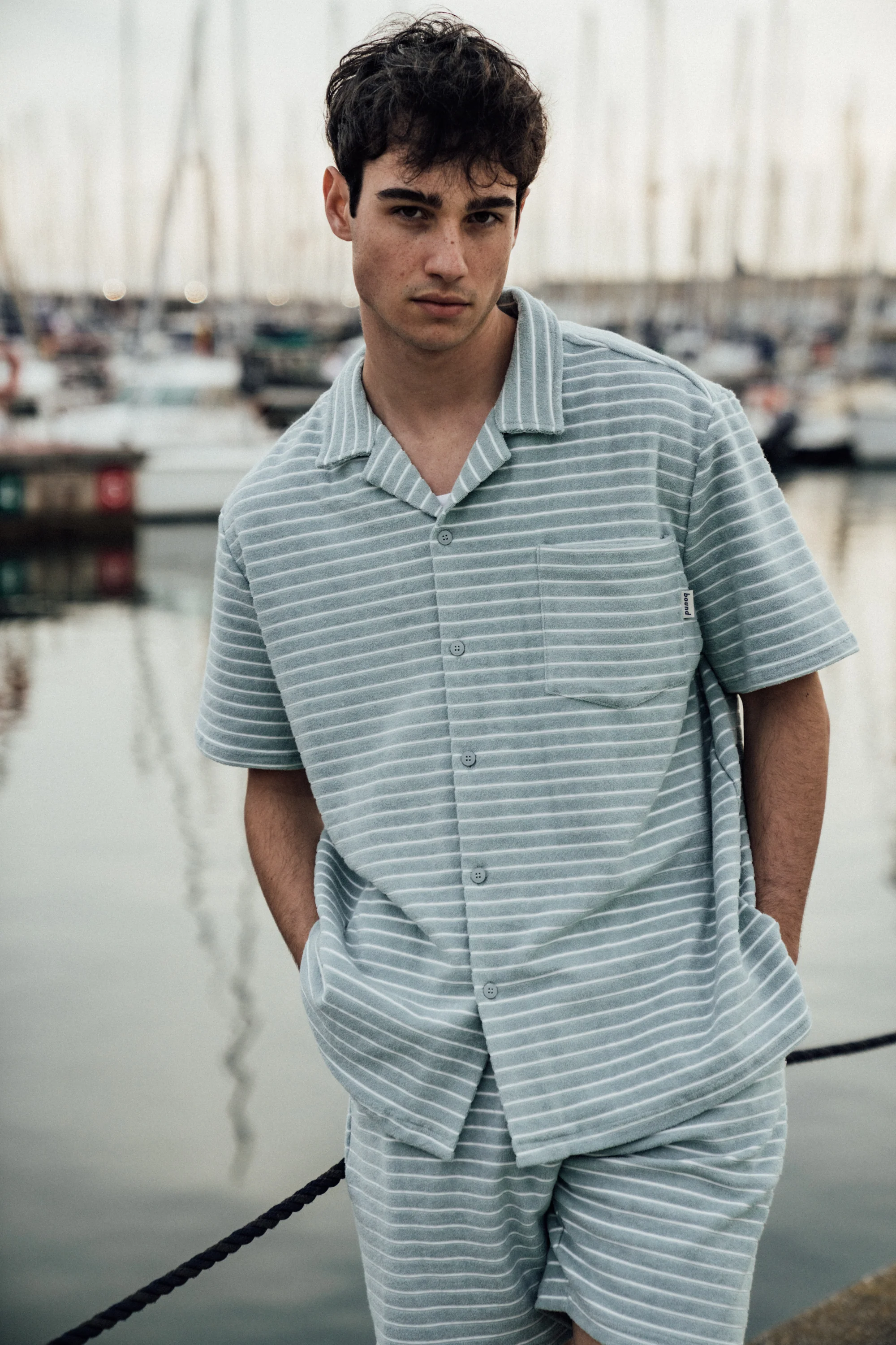 STRIPE TERRY TOWEL SS COTTON SHIRT - LIGHT BLUE - Image 2