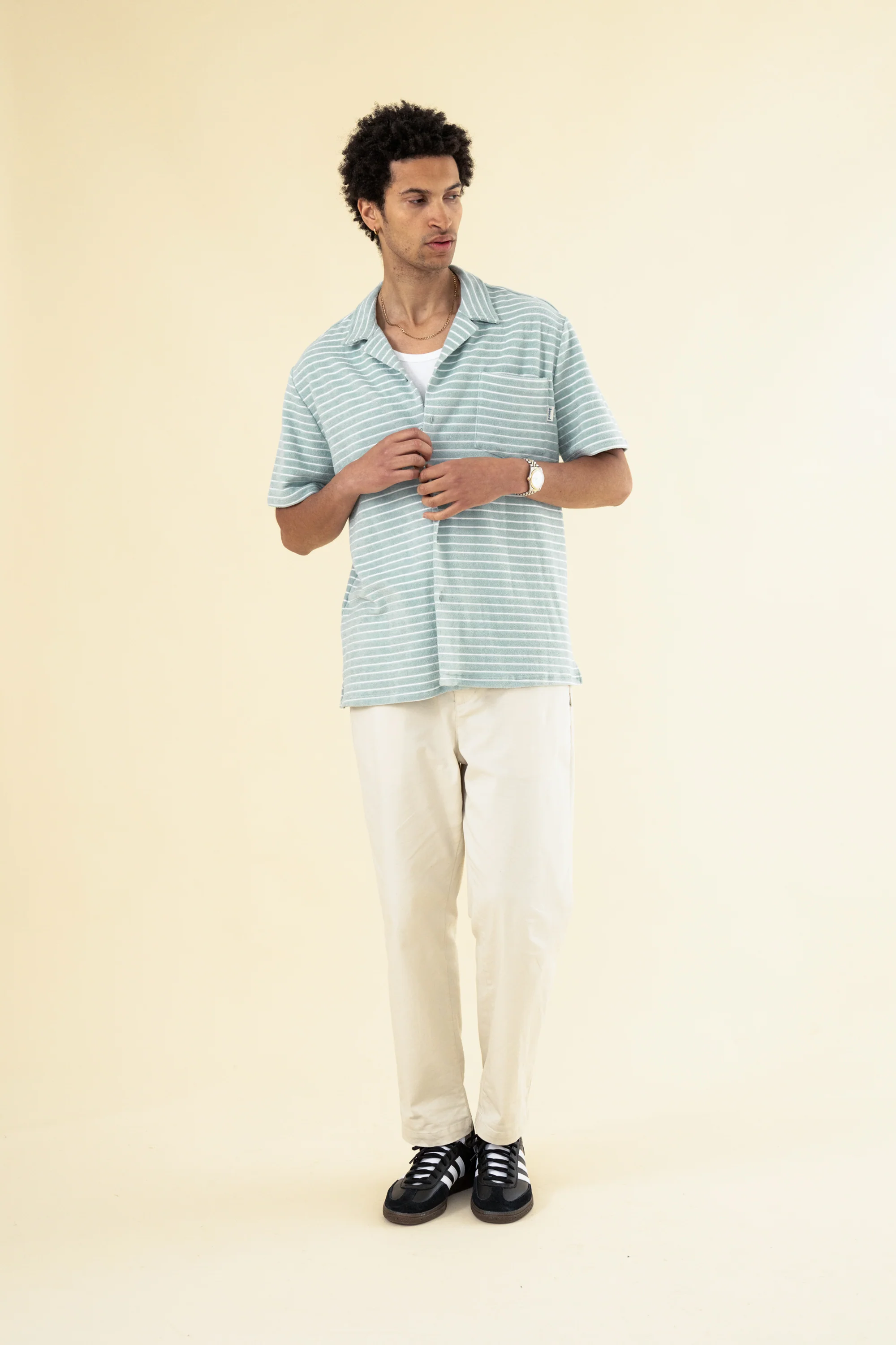 STRIPE TERRY TOWEL SS COTTON SHIRT - LIGHT BLUE - Image 3