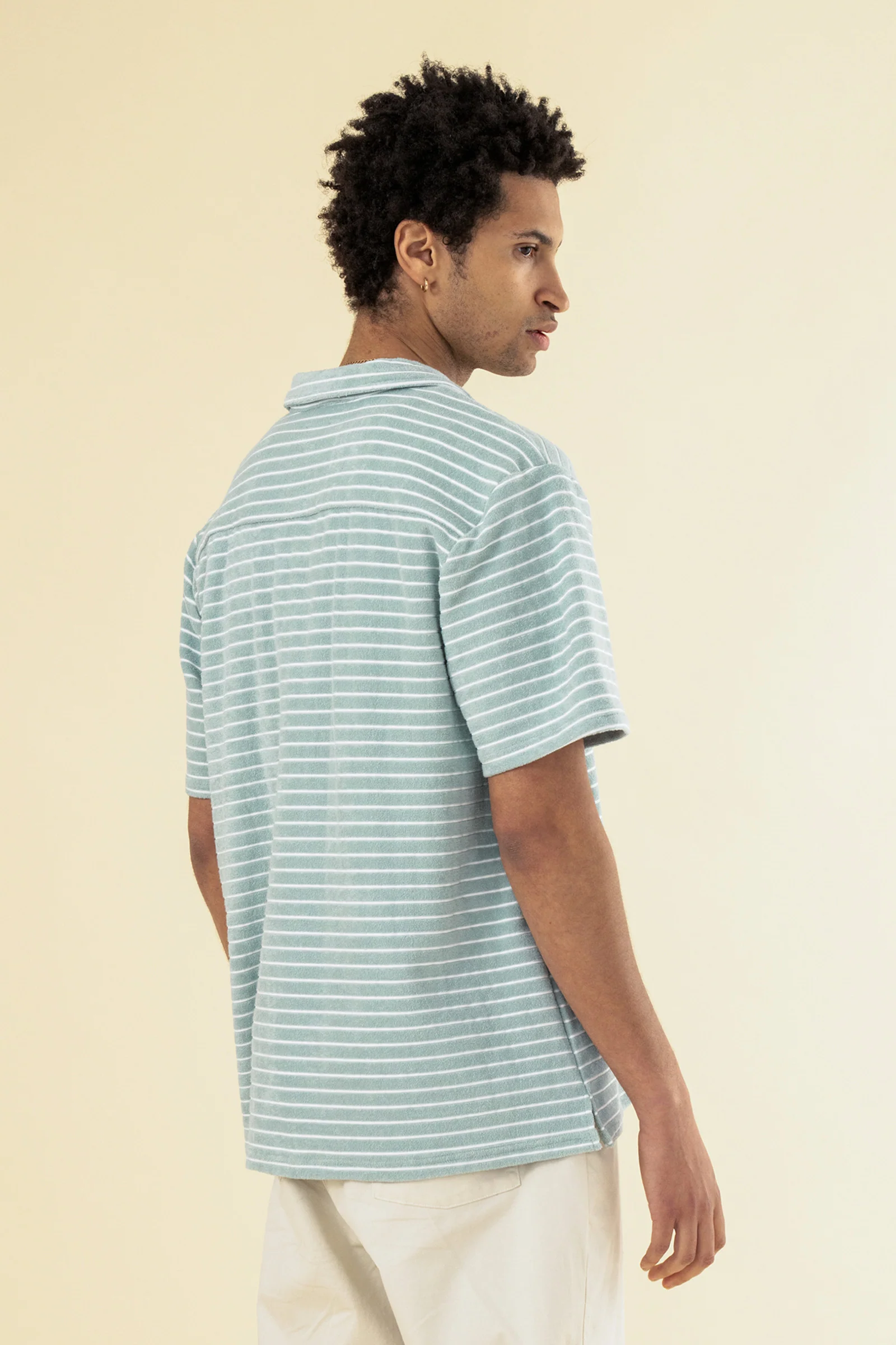 STRIPE TERRY TOWEL SS COTTON SHIRT - LIGHT BLUE - Image 4