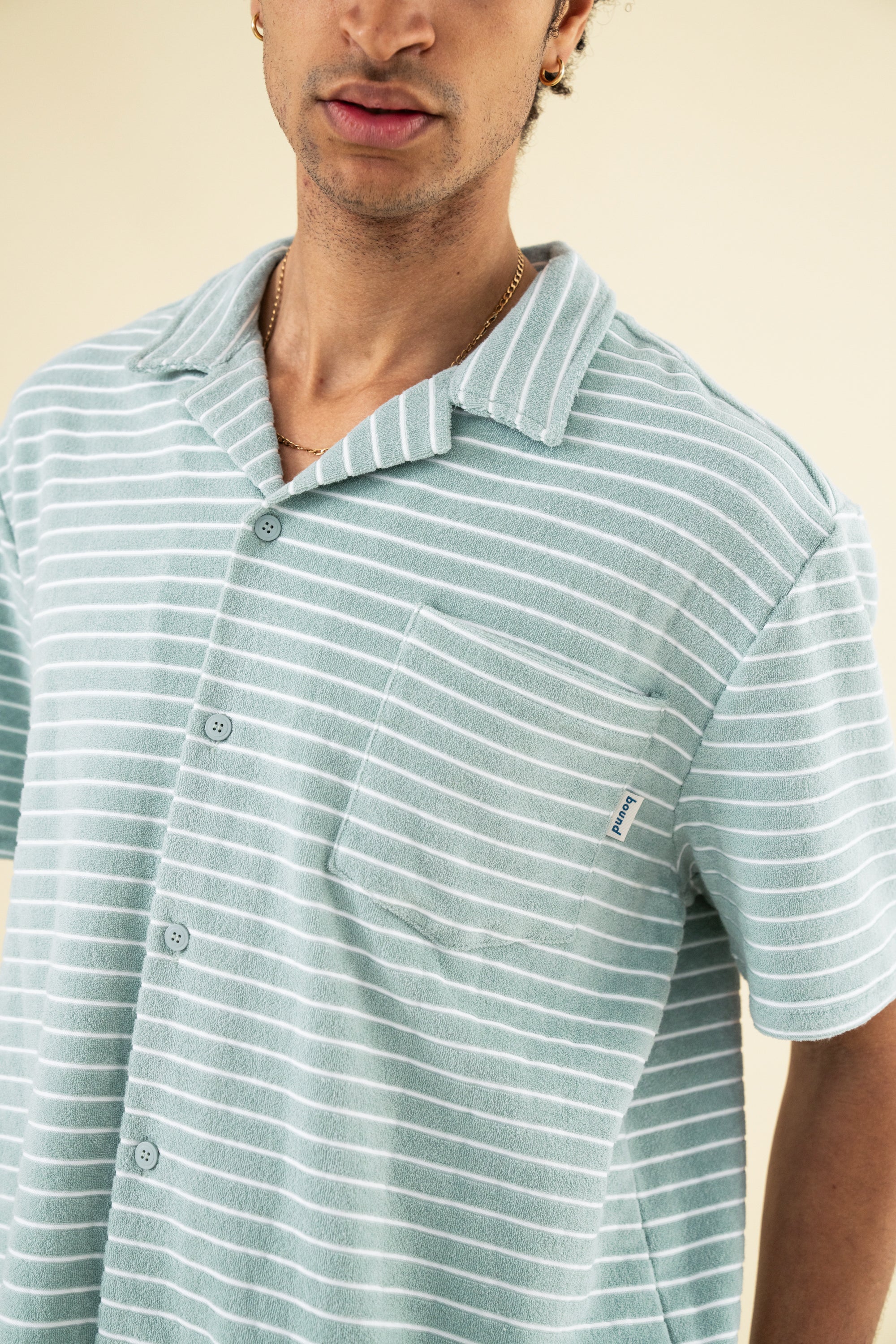STRIPE TERRY TOWEL SS COTTON SHIRT - LIGHT BLUE - Image 5