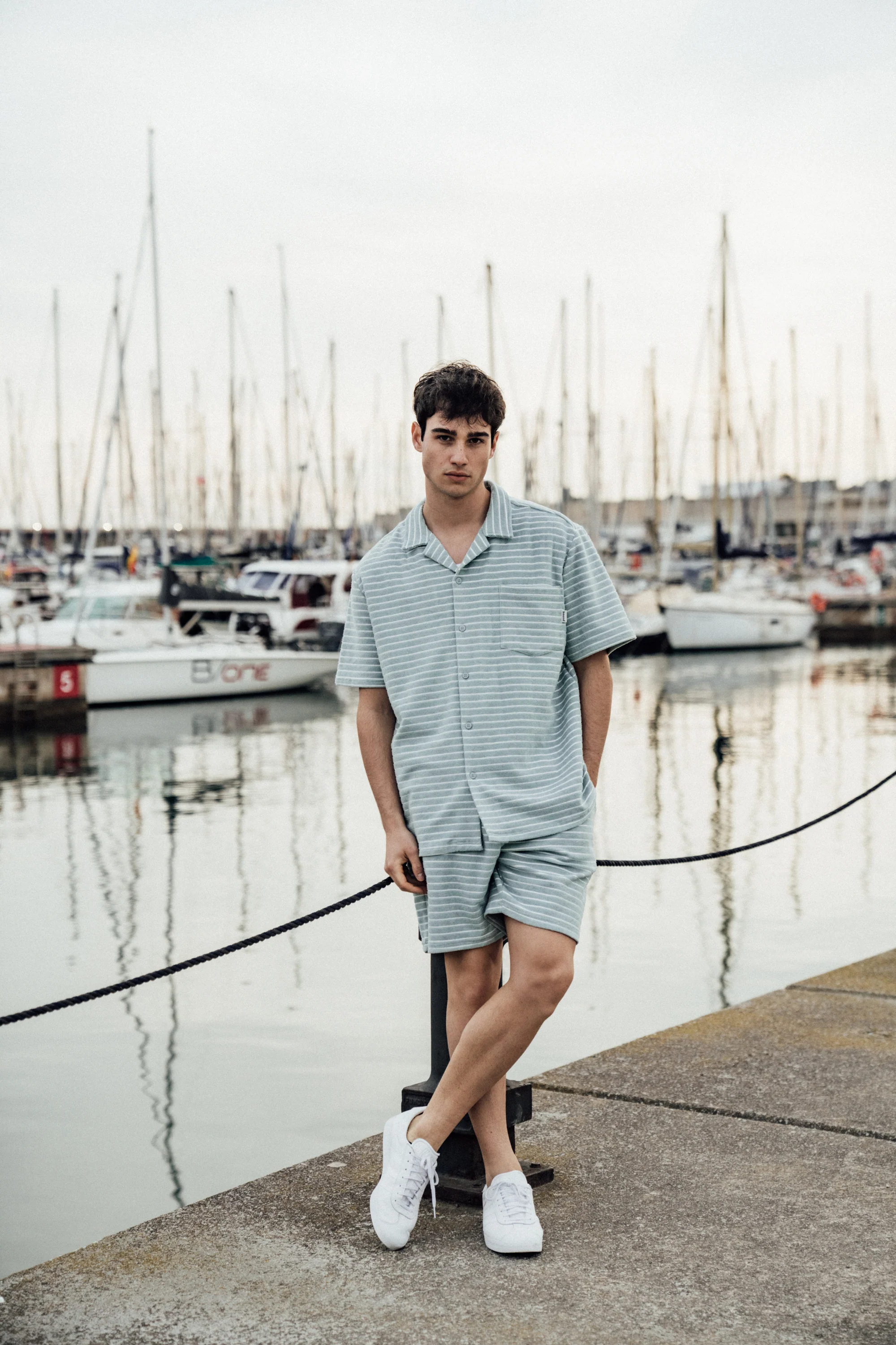 STRIPE TERRY TOWEL SS COTTON SHIRT - LIGHT BLUE - Image 8
