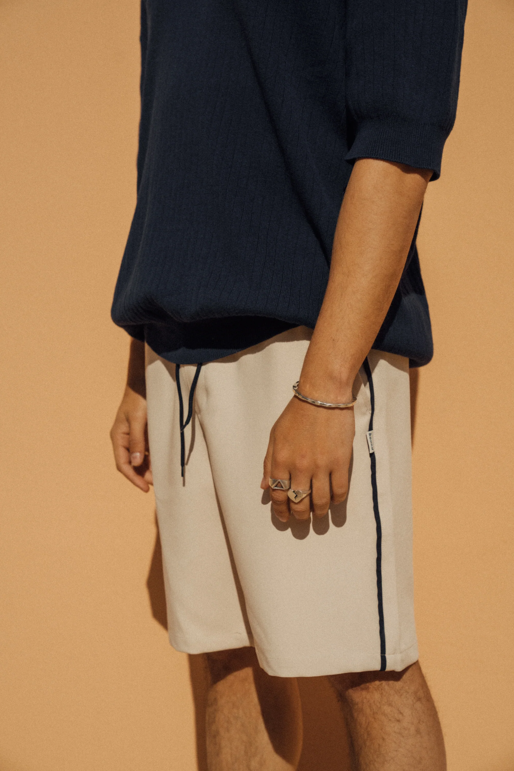 STRIPE TRACK SHORTS - BEIGE / NAVY - Image 2
