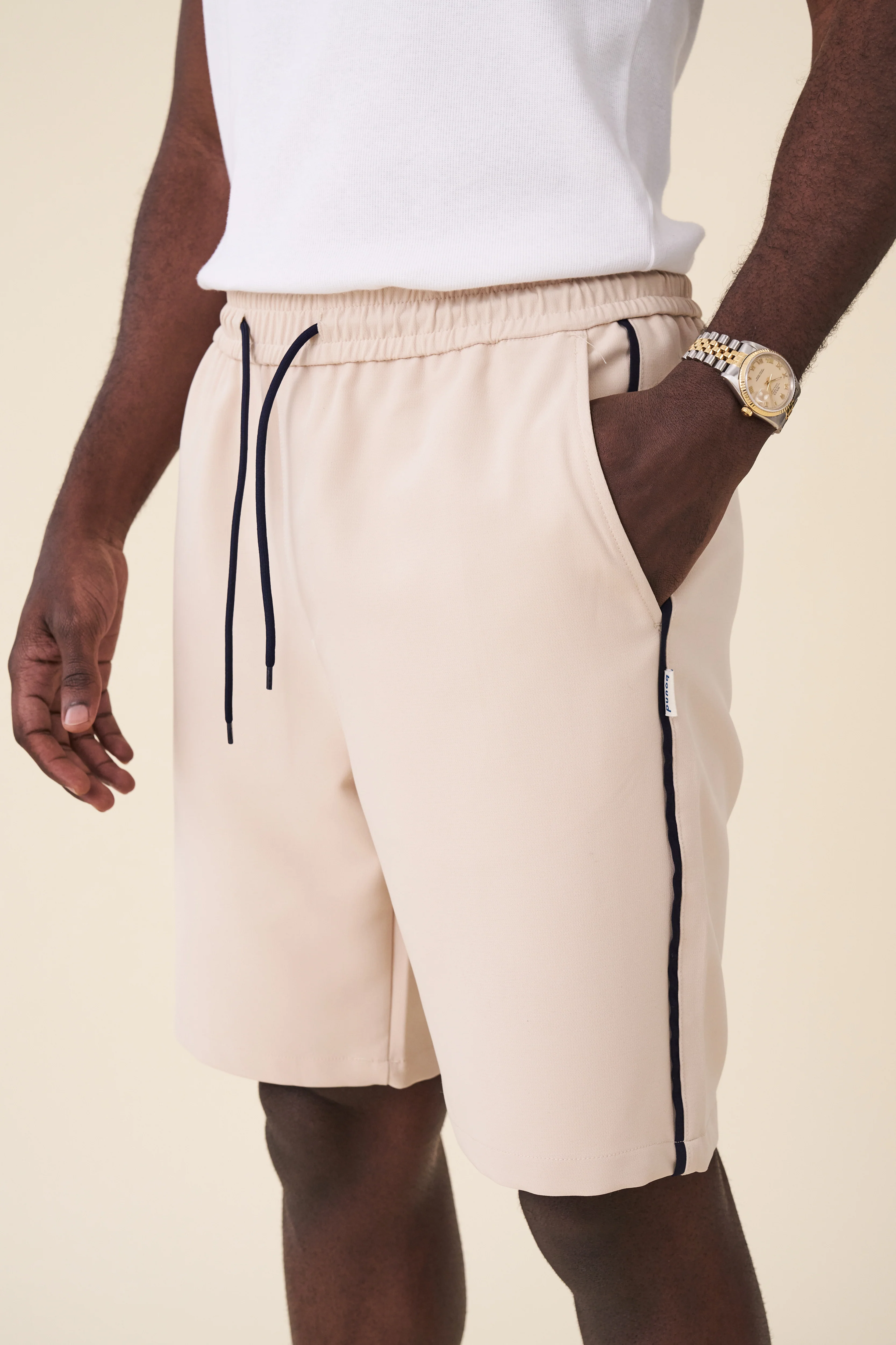 STRIPE TRACK SHORTS - BEIGE / NAVY - Image 5