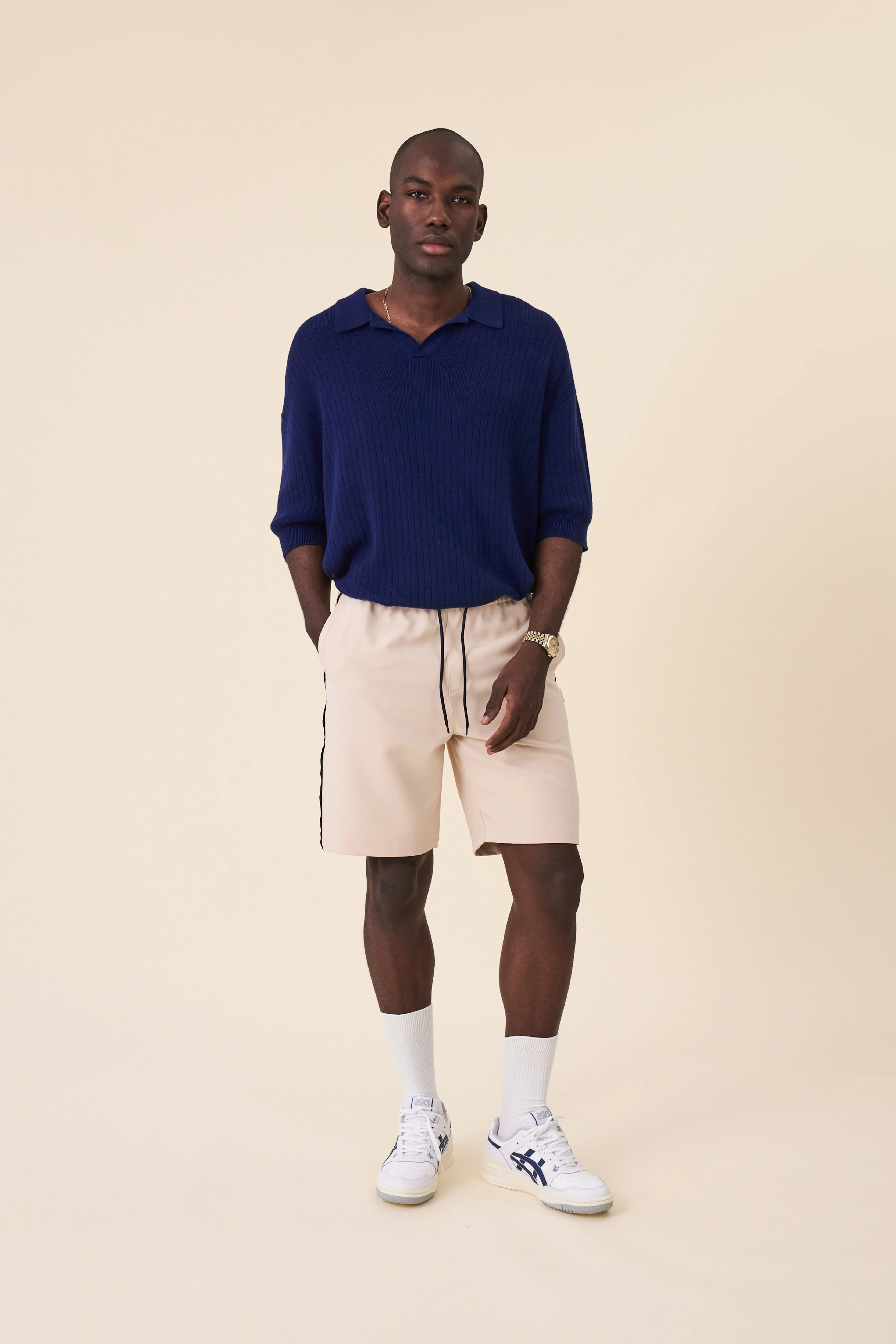 STRIPE TRACK SHORTS - BEIGE / NAVY - Image 7