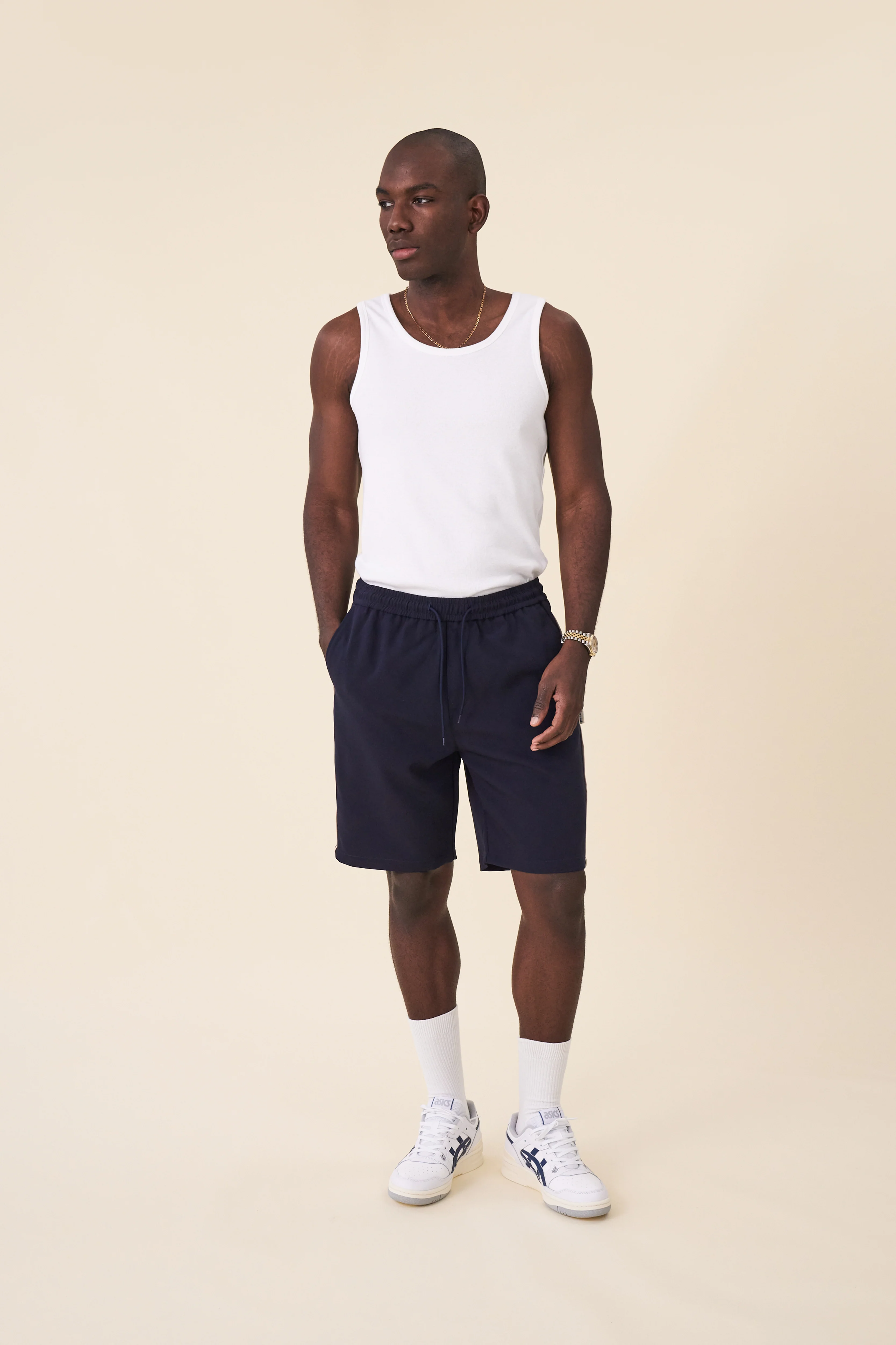 STRIPE TRACK SHORTS - NAVY / ECRU - Image 4