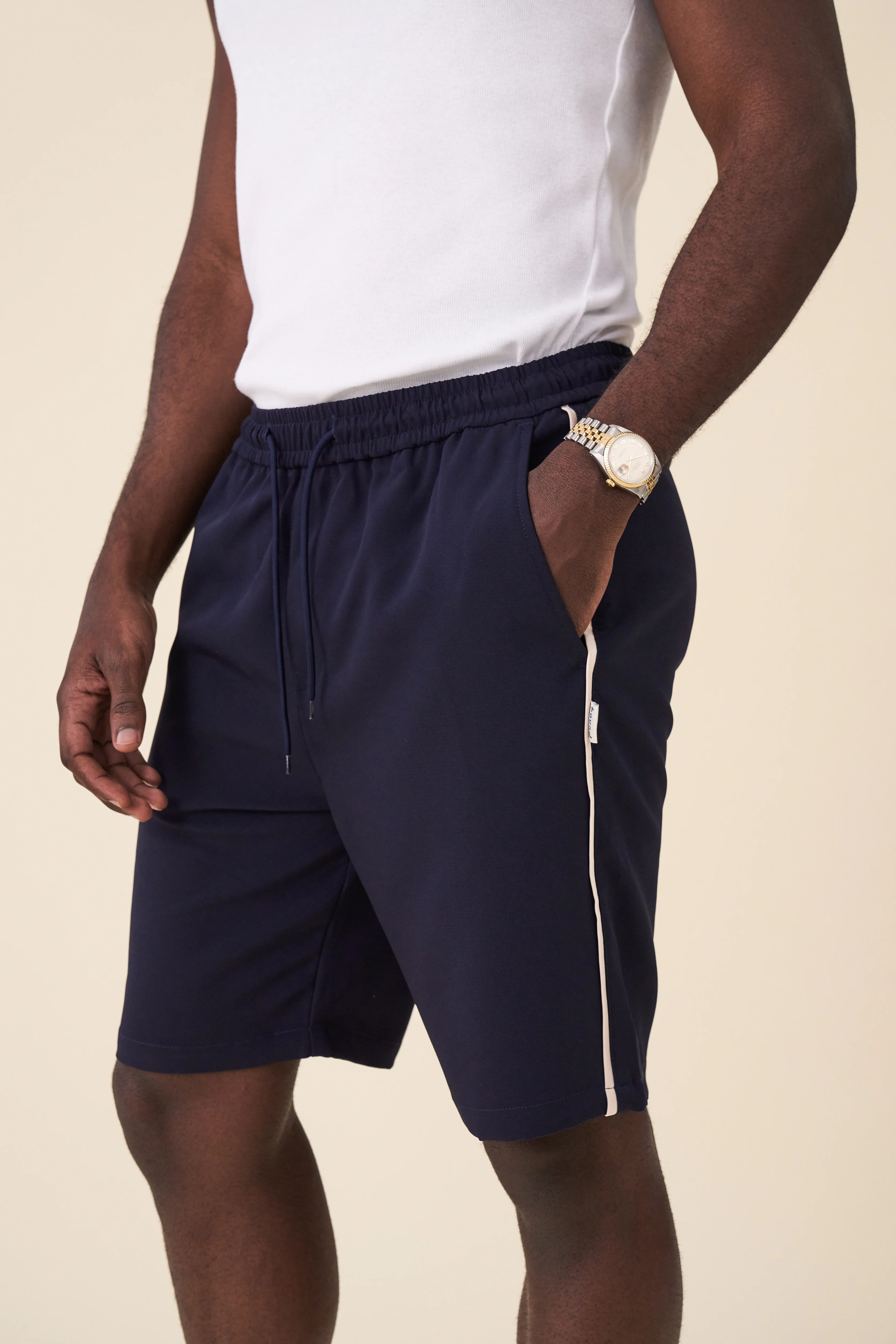 STRIPE TRACK SHORTS - NAVY / ECRU - Image 5
