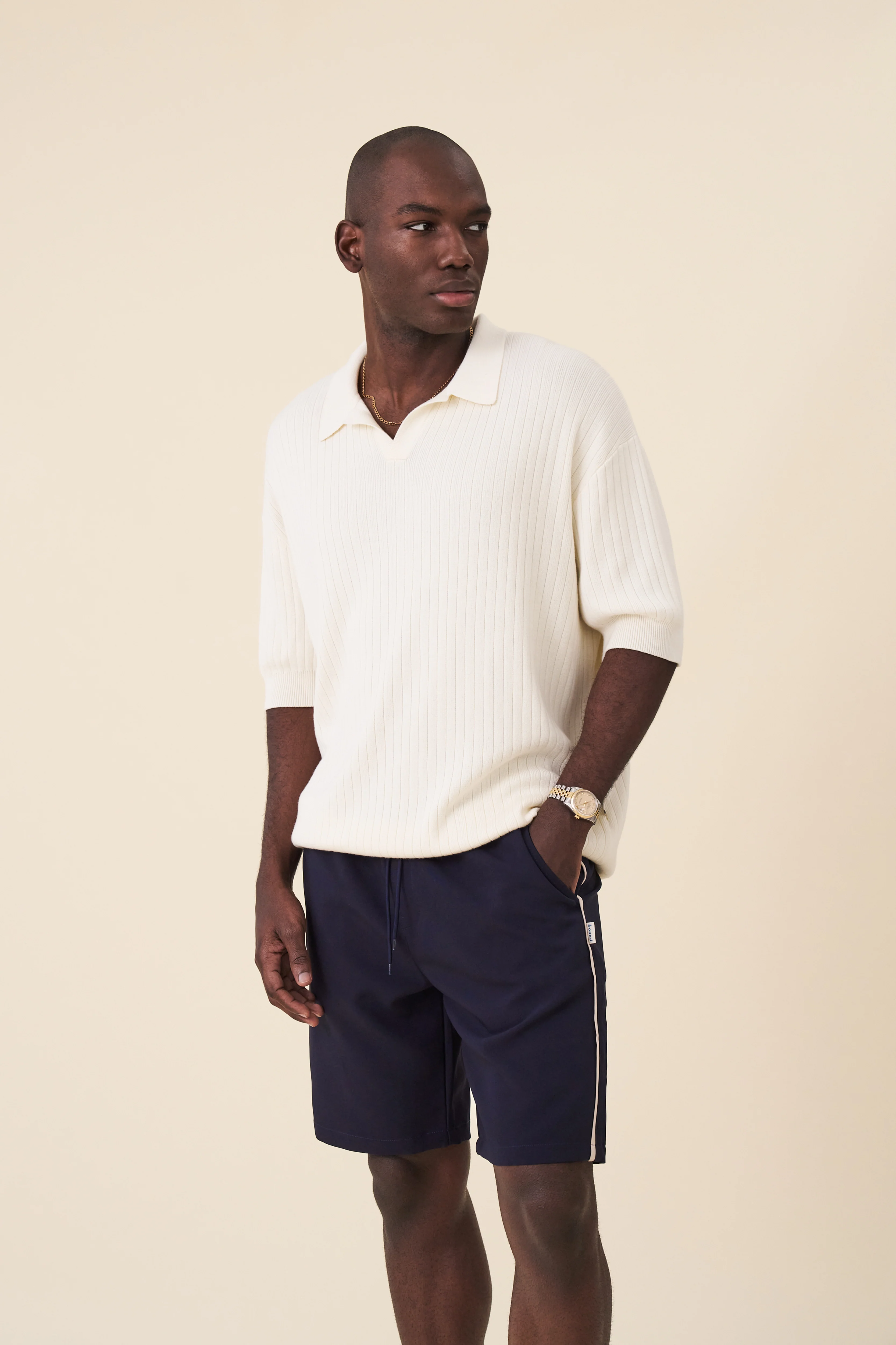STRIPE TRACK SHORTS - NAVY / ECRU - Image 7