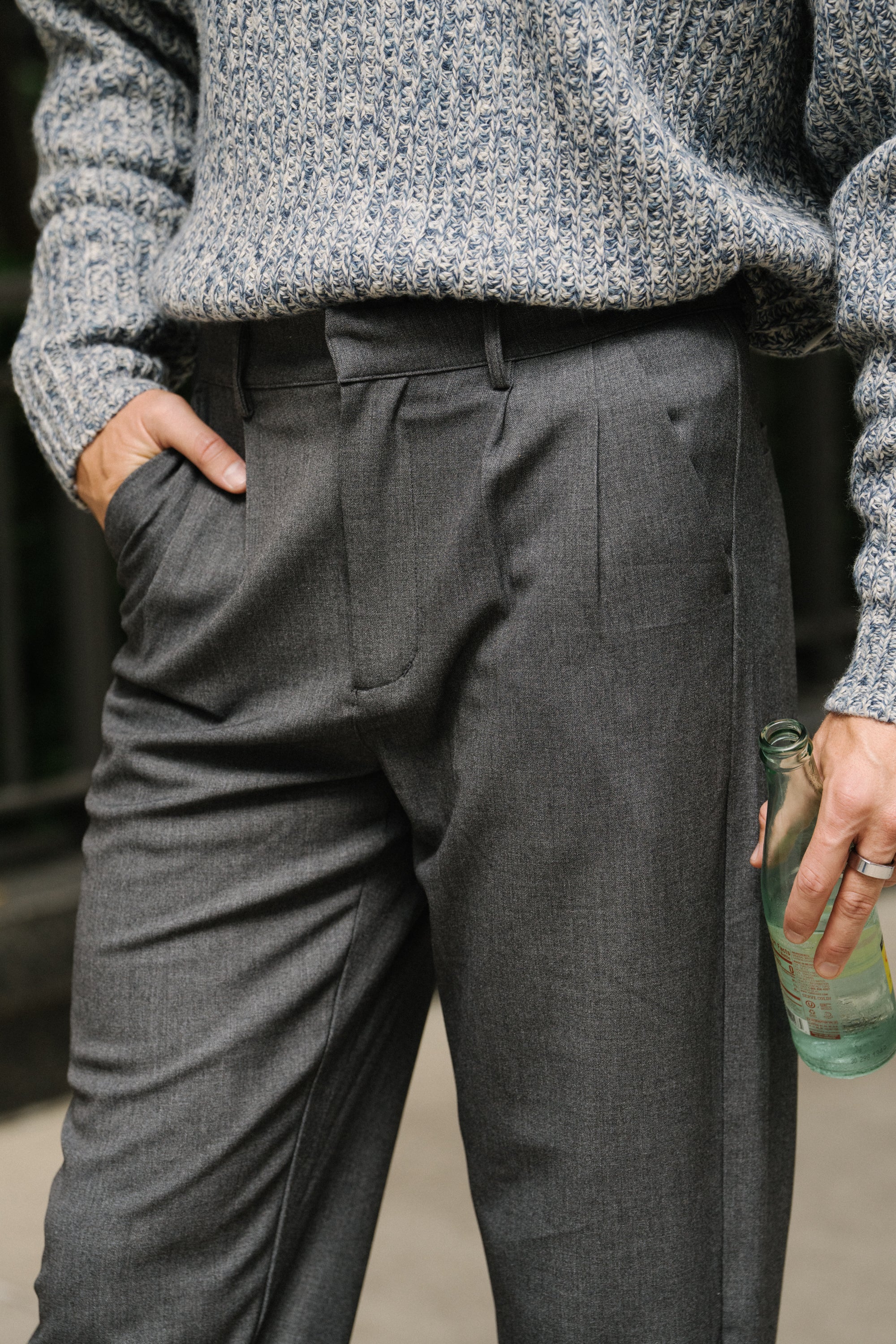 TAPERED DOUBLE PLEAT TROUSER - GREY - Image 9