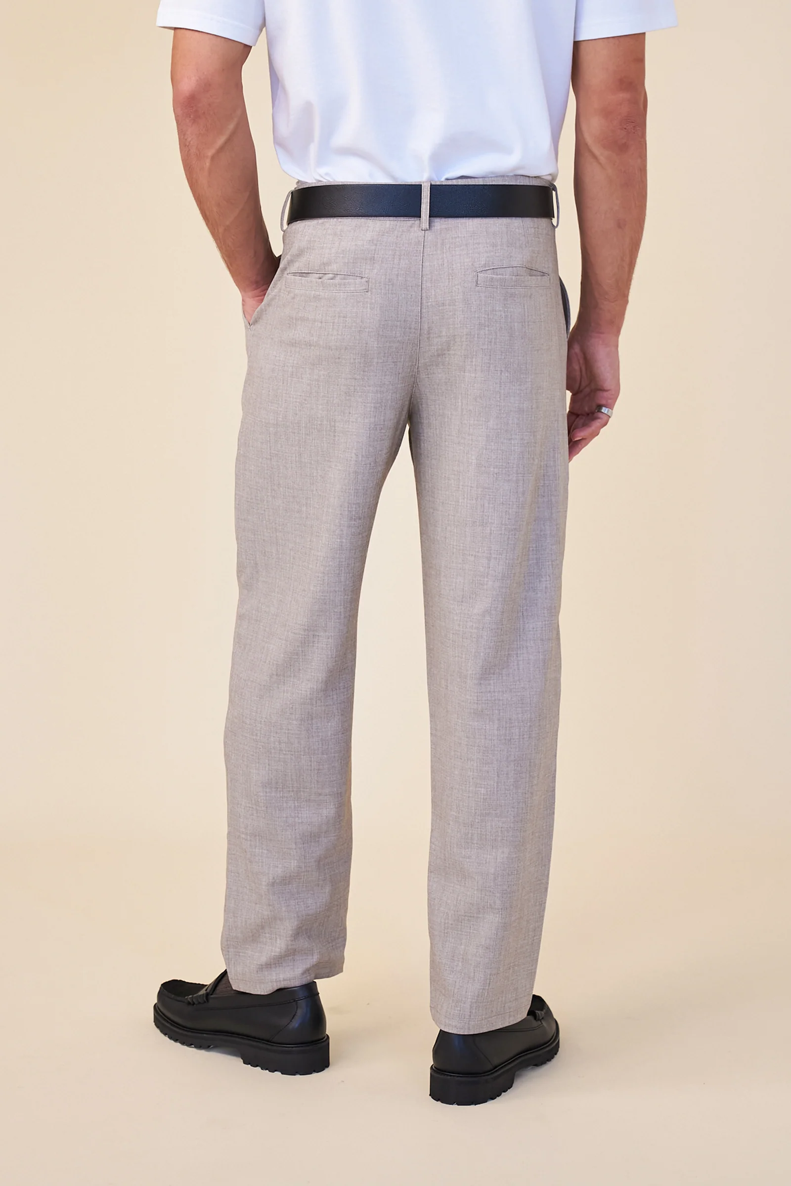 TAPERED DOUBLE PLEAT TROUSER - STONE - Image 3