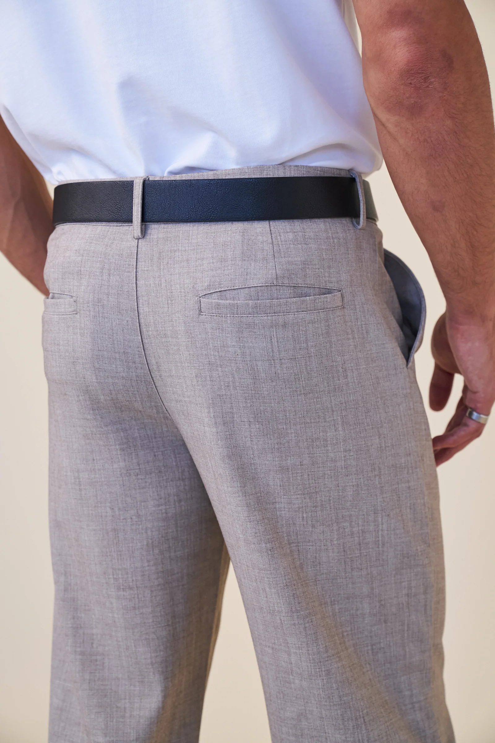 TAPERED DOUBLE PLEAT TROUSER - STONE - Image 5