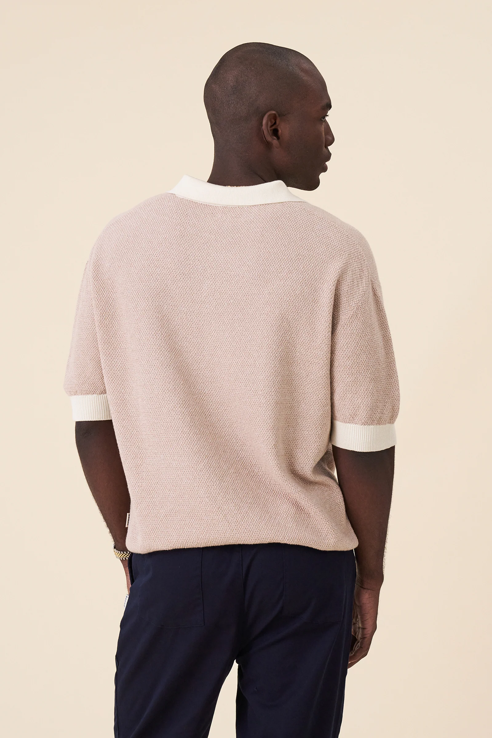 TEXTURED KNIT POLO - OATMEAL - Image 4