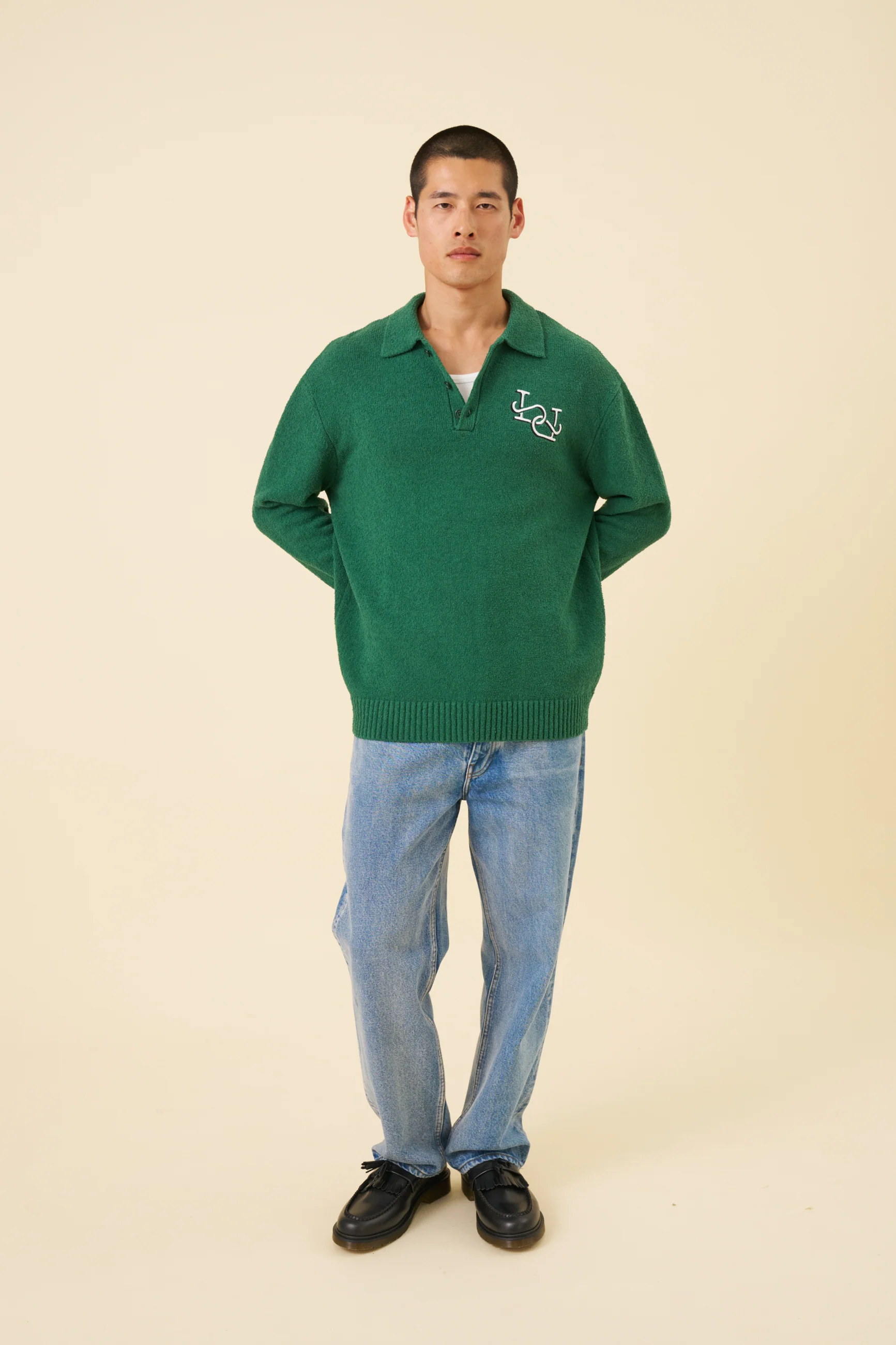 TEXTURED POLO SWEATER - HUNTER GREEN - Image 2