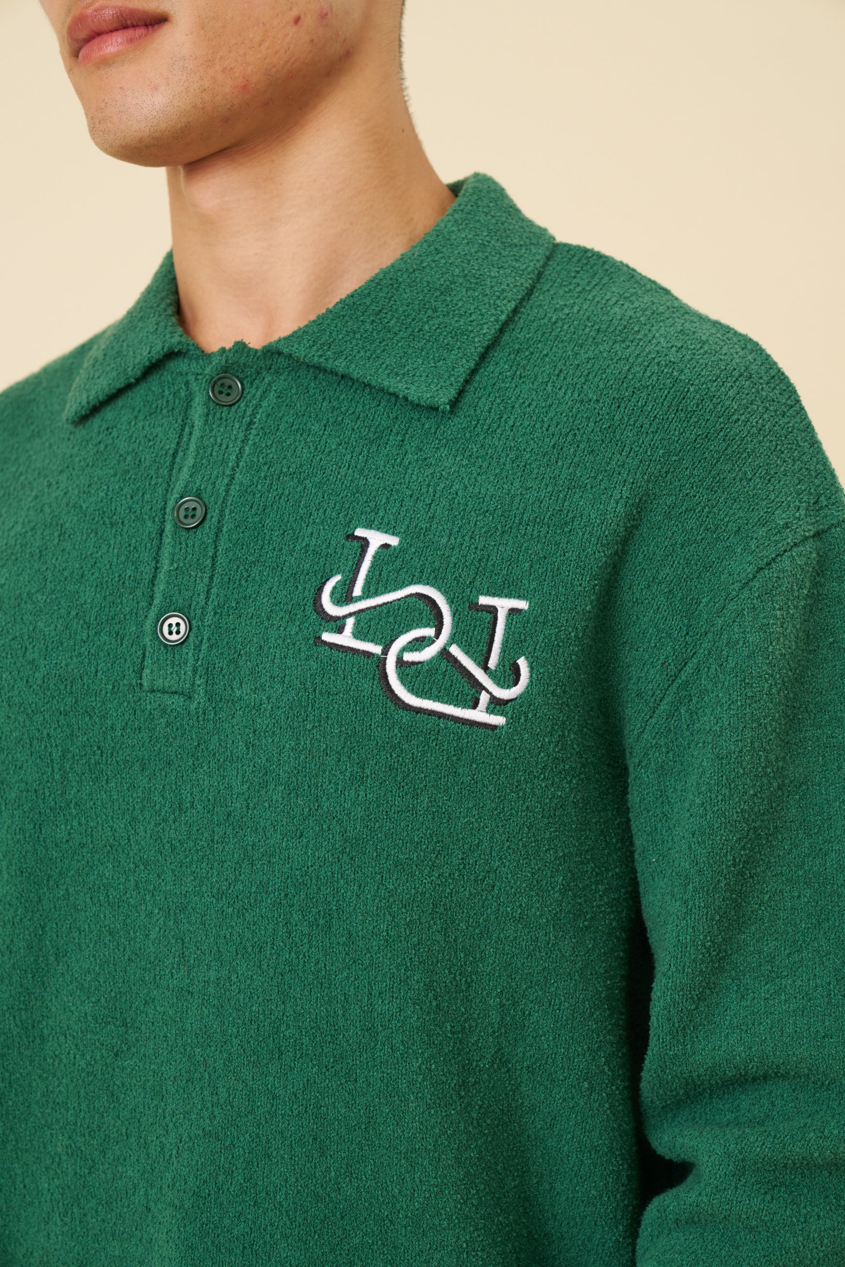 TEXTURED POLO SWEATER - HUNTER GREEN - Image 4