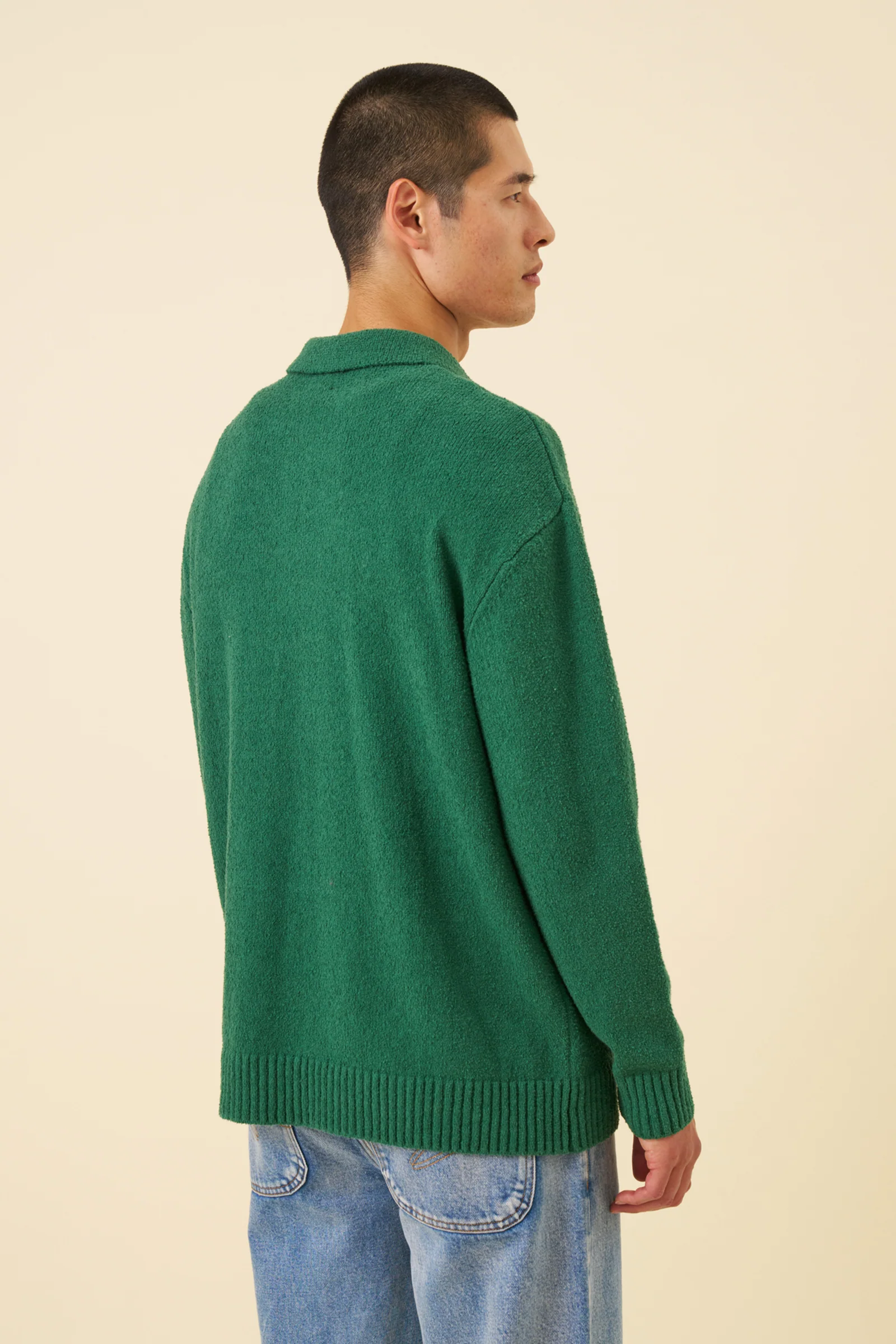 TEXTURED POLO SWEATER - HUNTER GREEN - Image 5