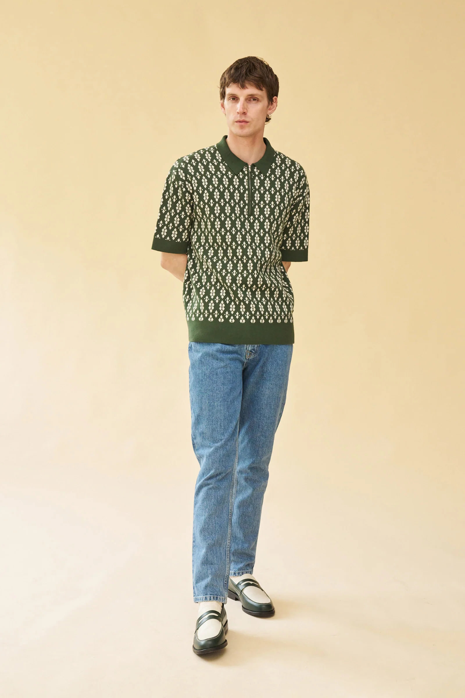 THEODORE 1/4 ZIP HEAVY KNIT POLO - GREEN - Image 2