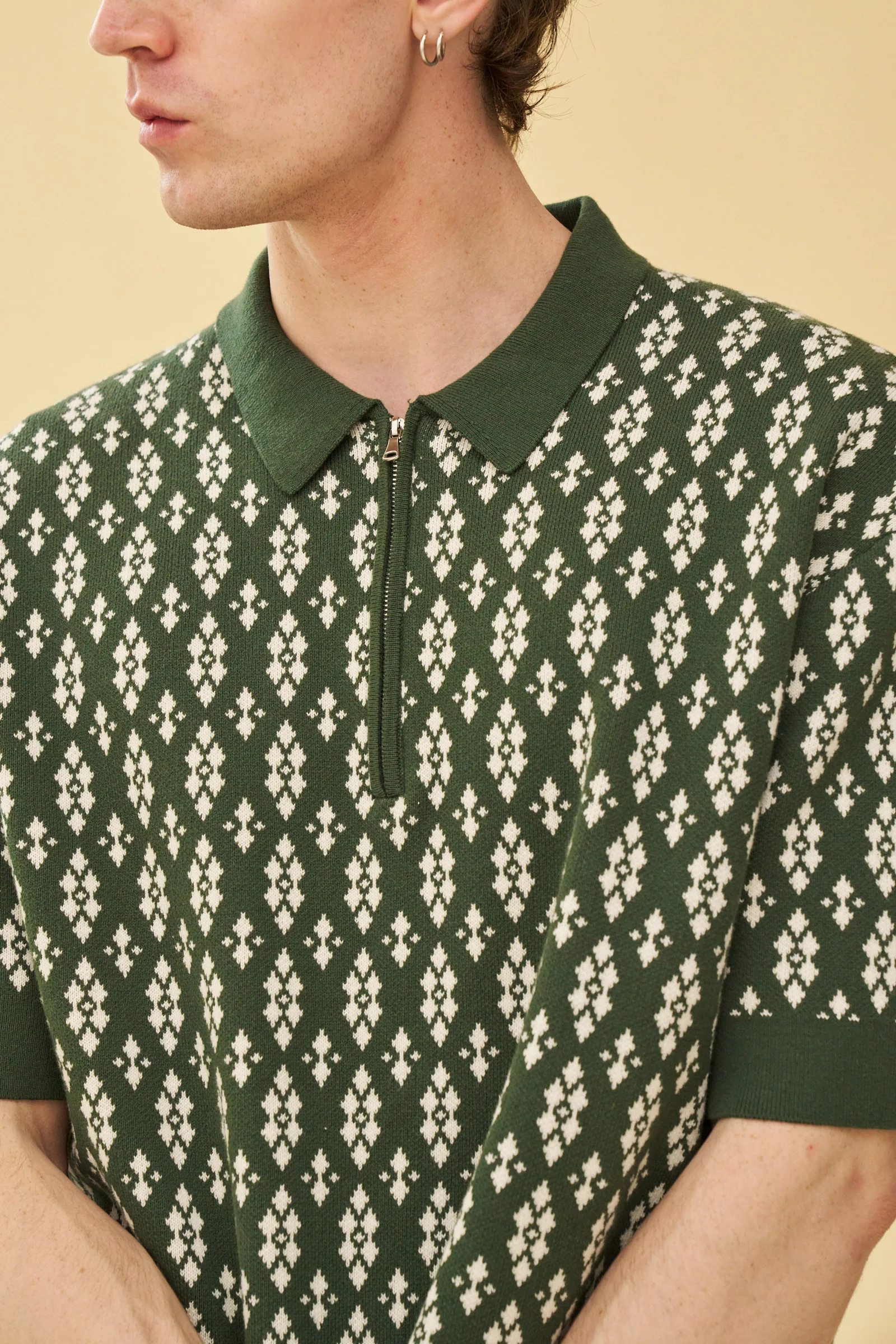 THEODORE 1/4 ZIP HEAVY KNIT POLO - GREEN - Image 3