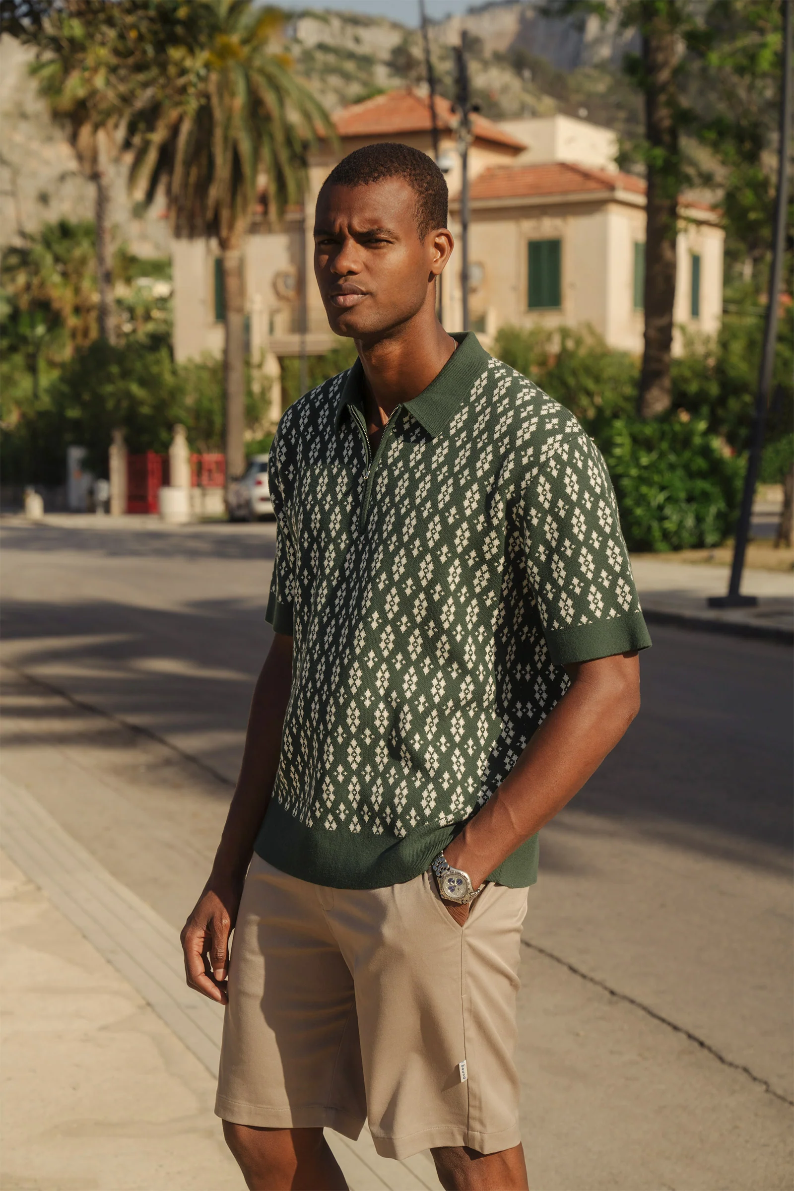 THEODORE 1/4 ZIP HEAVY KNIT POLO - GREEN - Image 5